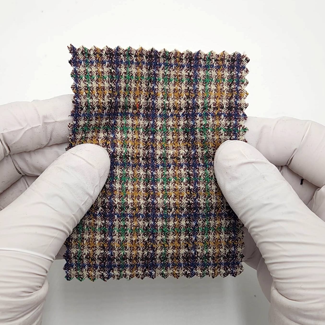 1.Multi-colored plaid-2.Navy blue and black plaid-3.Light-colored plaid-Swatch - Check Tweed YarnDyed Rayon Polyester Spandex Woven Fabric - FAB 1787