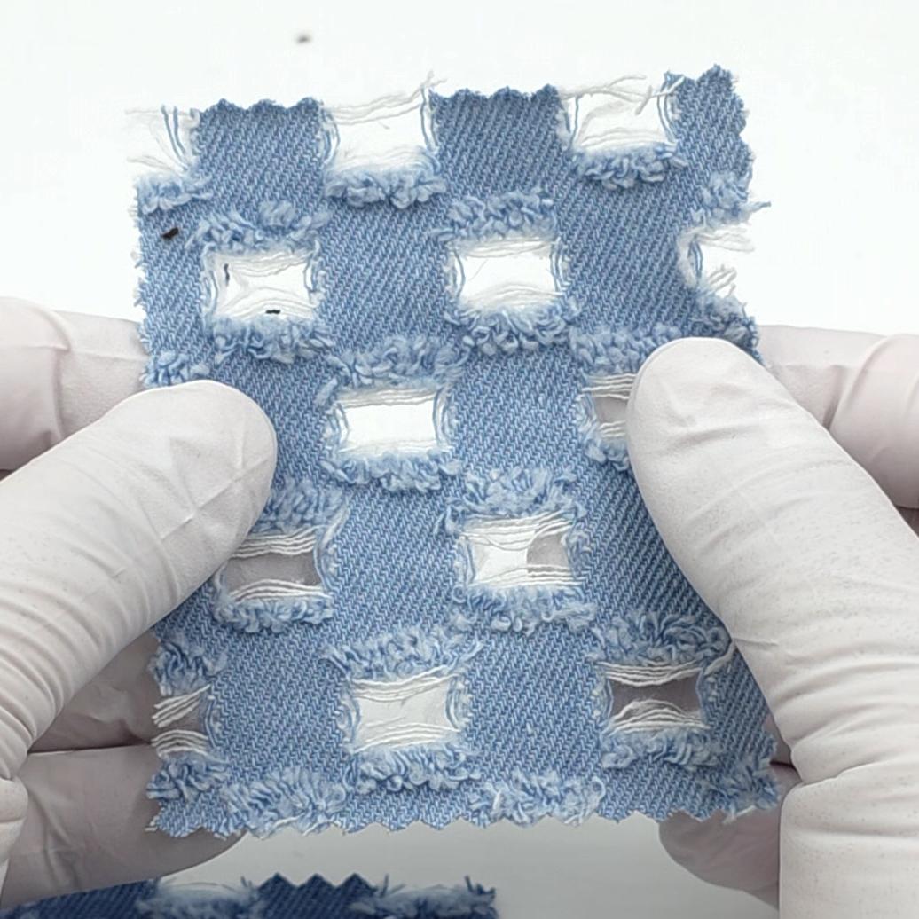 1.Light Blue-2.Medium Blue-3.Dark Blue-Swatch - Distressed Denim Cotton Woven Fabric - FAB 1833