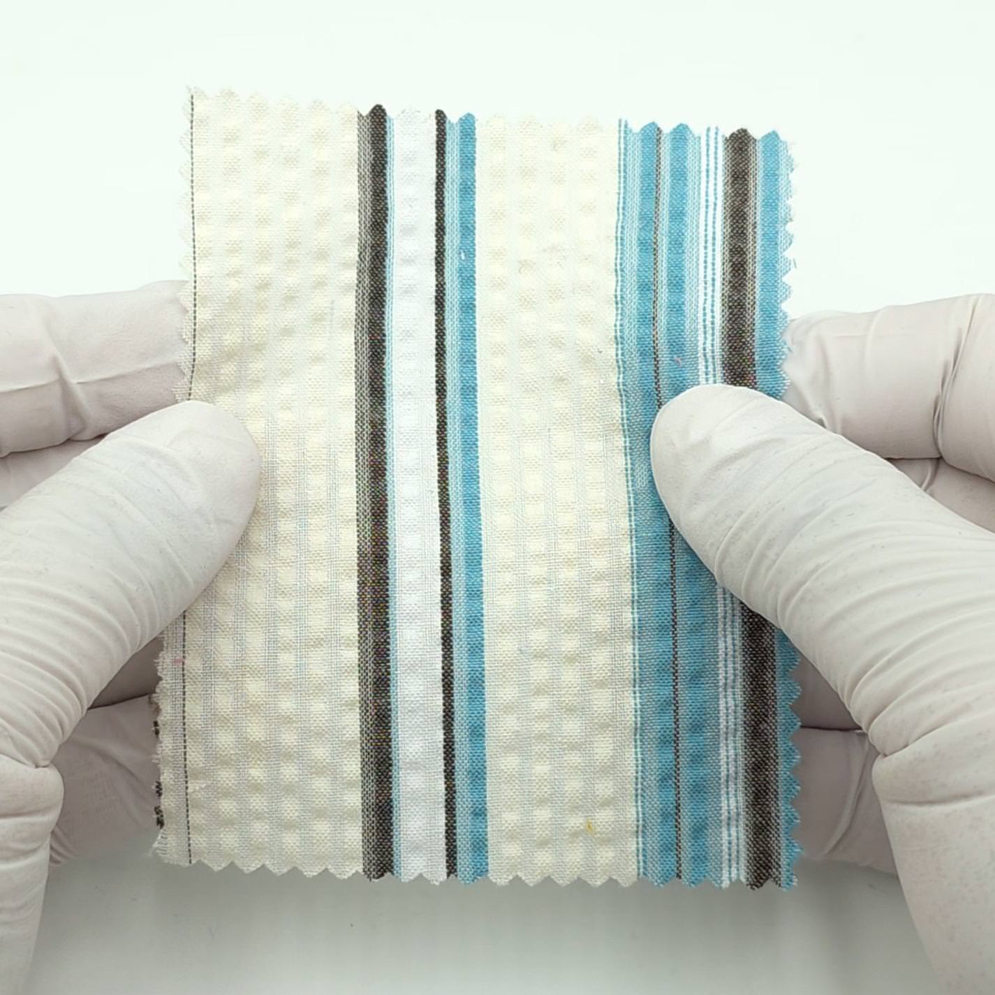 1.Sky Blue-2.Baby Pink-3.Emerald Green-Swatch - Stripe Seersucker Cotton Poly Woven Fabric - FAB 1828