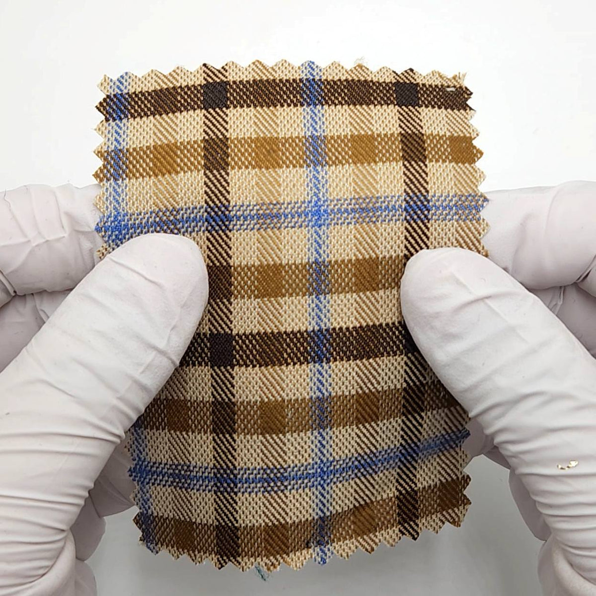 1.Brown and blue plaid-2.Teal/turquoise and white plaid-3.Khaki and brown plaid-4.Navy blue and tan plaid-5.Coral pink and red plaid - Tartan Plaid Check YarnDyed Spandex Polyester Woven Fabric - FAB 1807