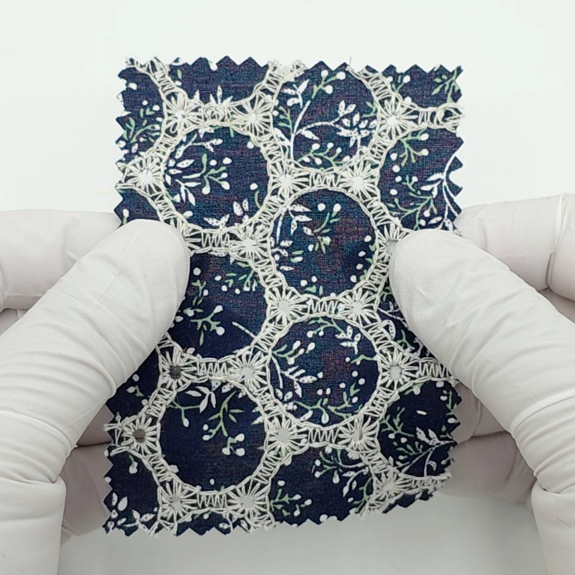 1.Navy Black-2.Beige-3.Ivory-Swatch - Print Leaf Embroidery Cotton Woven Fabric - FAB 1821