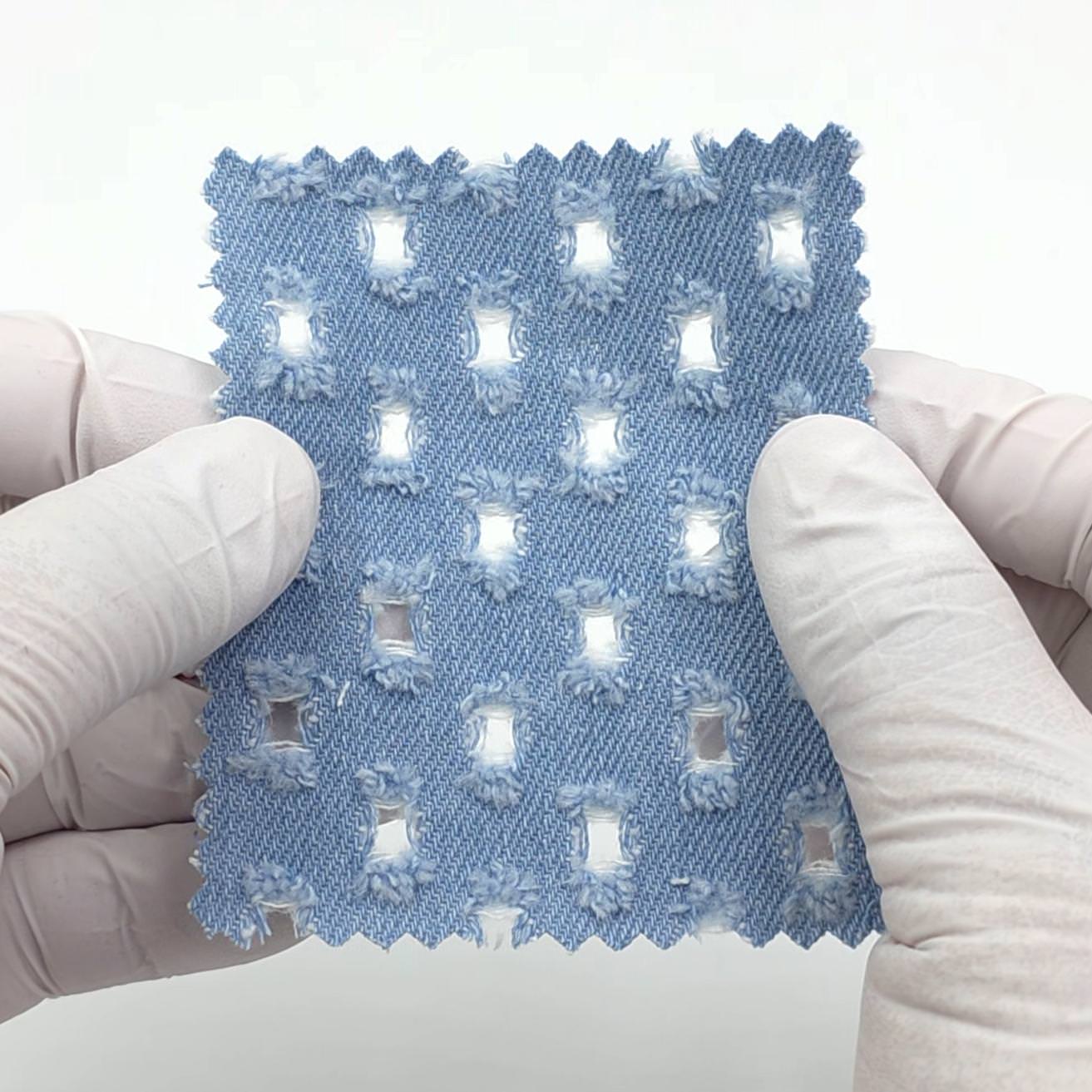 1.Light Blue-2.Medium Blue-3.Dark Blue-Swatch - Punched Distressed Denim Cotton Woven Fabric - FAB 1835