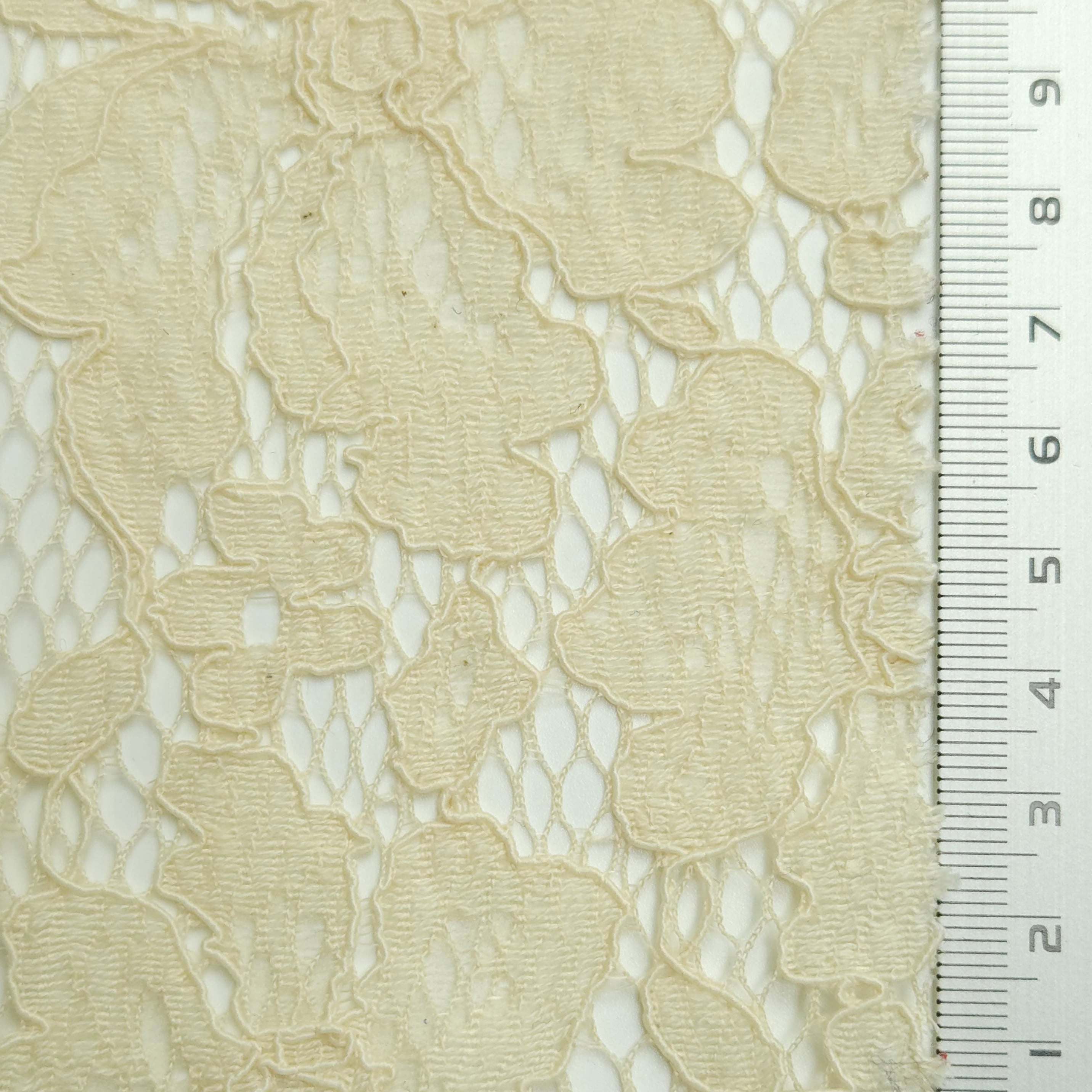 Solid Floral Lace Cotton Nylon Knit Fabric - FAB 1561 - 10.Beige