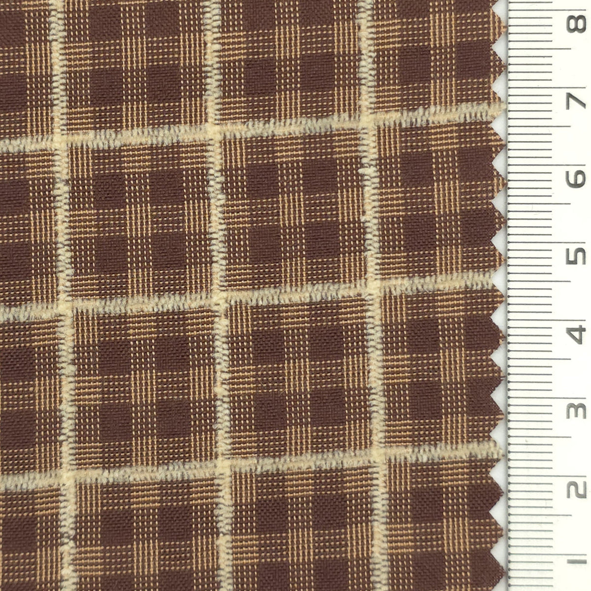 1: Dark Charcoal-2: Peach-3: Mustard Yellow-4: Golden Brown-5: Tan - Textured Lightweight Embroidered Plaid Poly Cotton Shirting Woven Fabric - FAB 1935