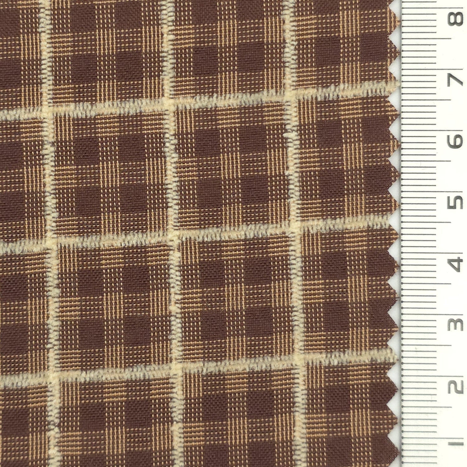 Dark Brown - Textured Lightweight Embroidered Plaid Poly Cotton Shirting Woven Fabric - FAB 1935