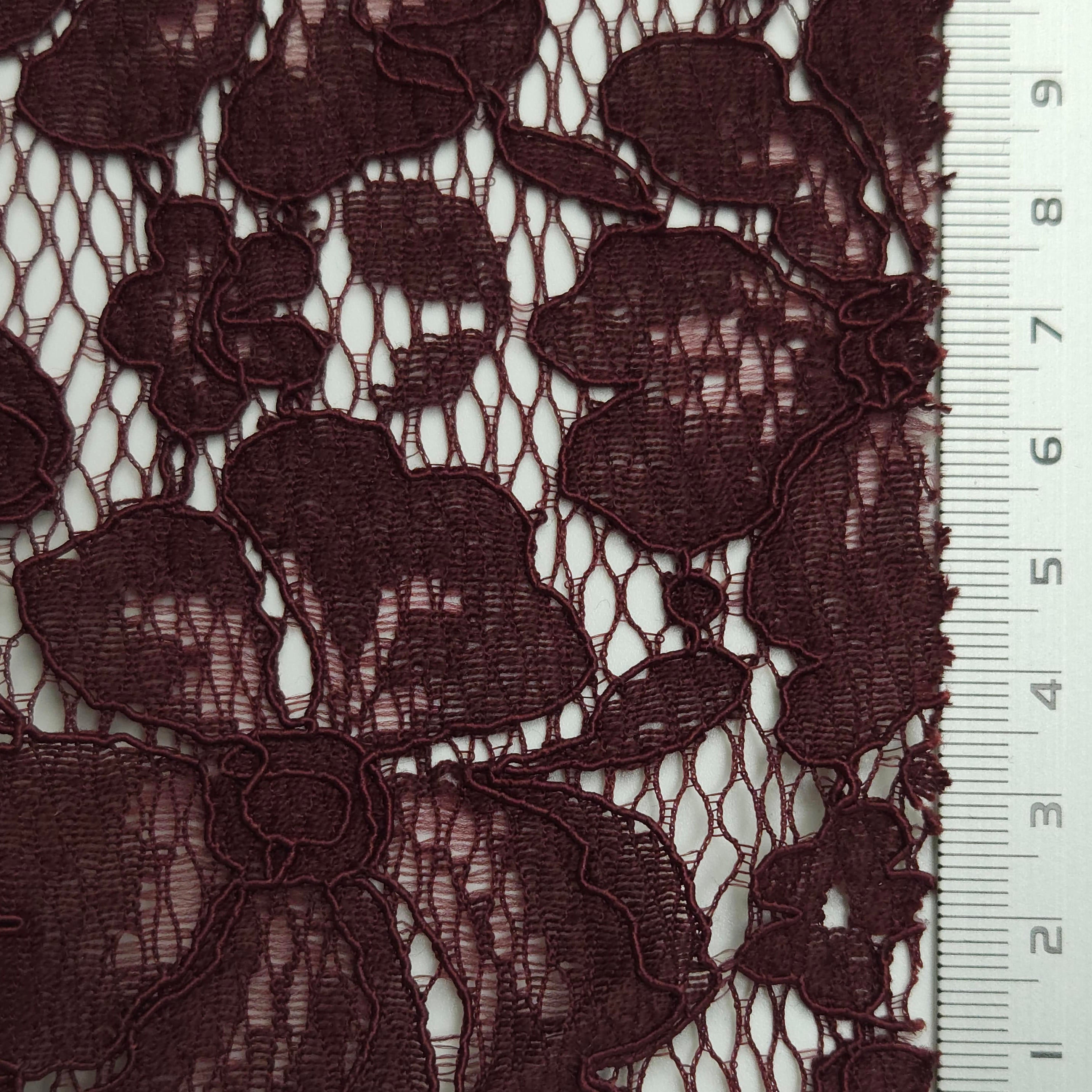 Solid Floral Lace Cotton Nylon Knit Fabric - FAB 1561 - 12.Wine