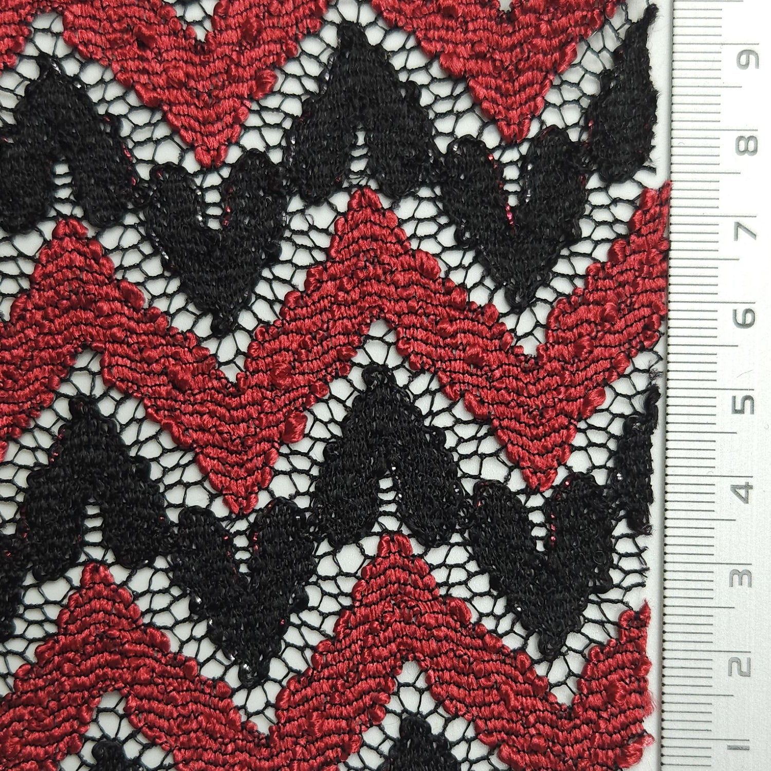 Solid Chevron Lace Polyester Nylon Spandex Knit Fabric - FAB 1581 - 14.Cardinal