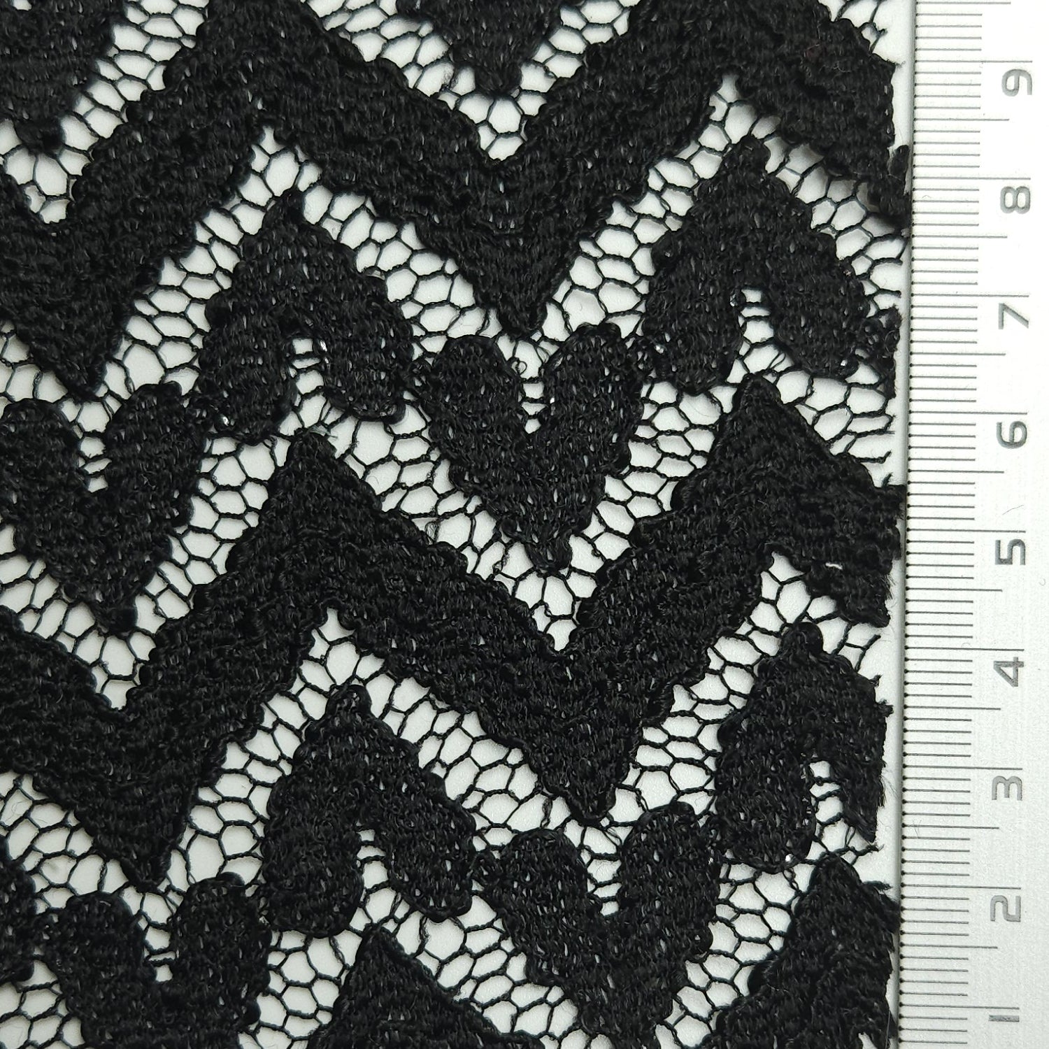 Solid Chevron Lace Polyester Nylon Spandex Knit Fabric - FAB 1581 - 15.Black
