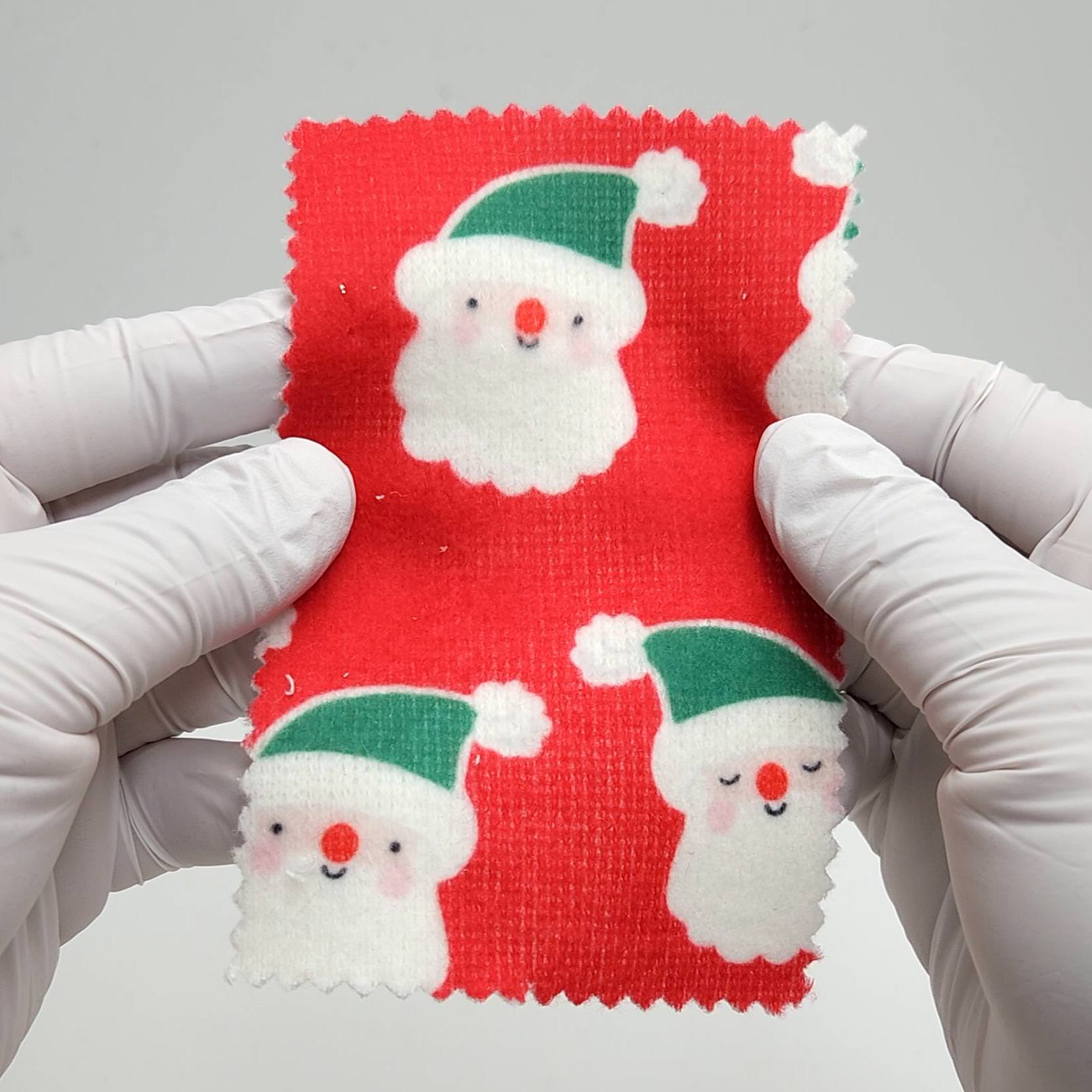 1.Red-2.Mint-3.Pink-4.Ivory-5.Green - Brushed Santa Claus Print Polyester Rayon Knit Fabric - FAB 1612