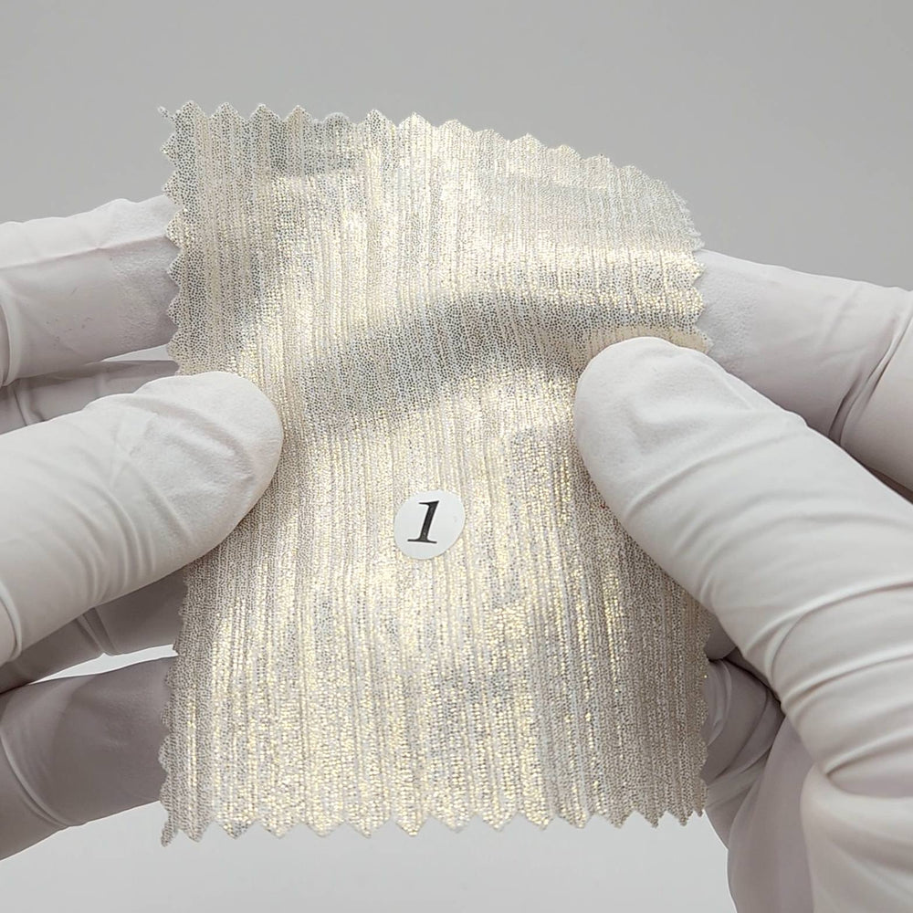 Solid Foil Irregular Slinky Polyester Spandex Knit Fabric - FAB1697 - 1.White/Silver (2)-2.White/Gold (1)-3.Grey/Silver (3)-4.Grey/Gold (4)-5.Beige/Silver (6)-6.Beige/Gold (7)-7.Royal/Silver (8)-8.Brown/Gold (9)-9.Teal/Silver (10)-10.Brown/Silver (11)