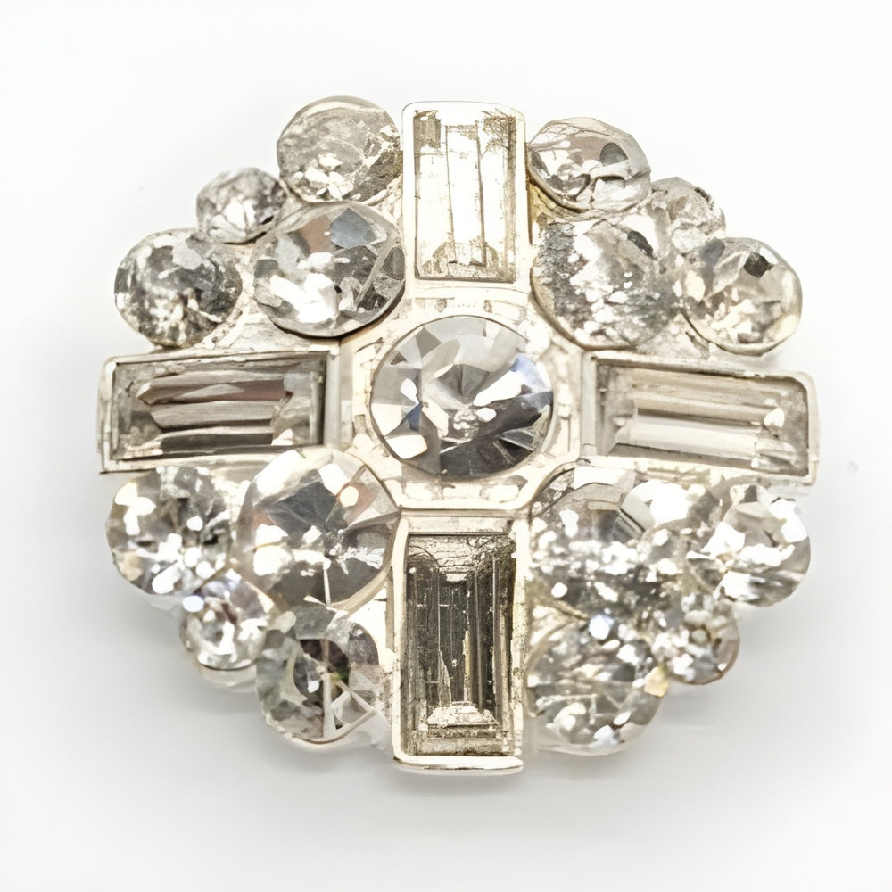 18~25mm Silver Rhinestone Cluster Button, Geometric Crystal Design, Sparkling Accent - FBTN239 - Silver / 18mm-Silver / 25mm