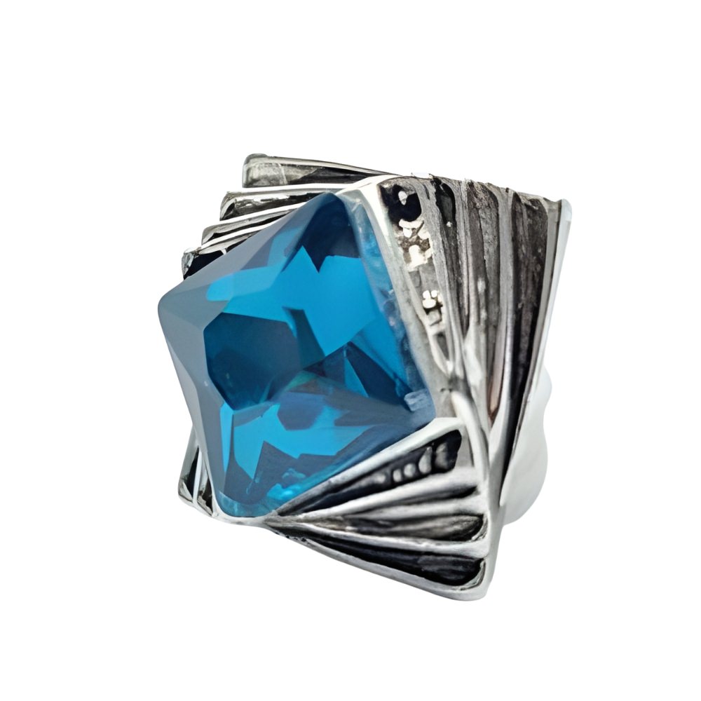 Unique Geometric Button, 23mm, Teal Jewel, Feather Accents, Modern Design - FBTN261 - Blue / 23mm