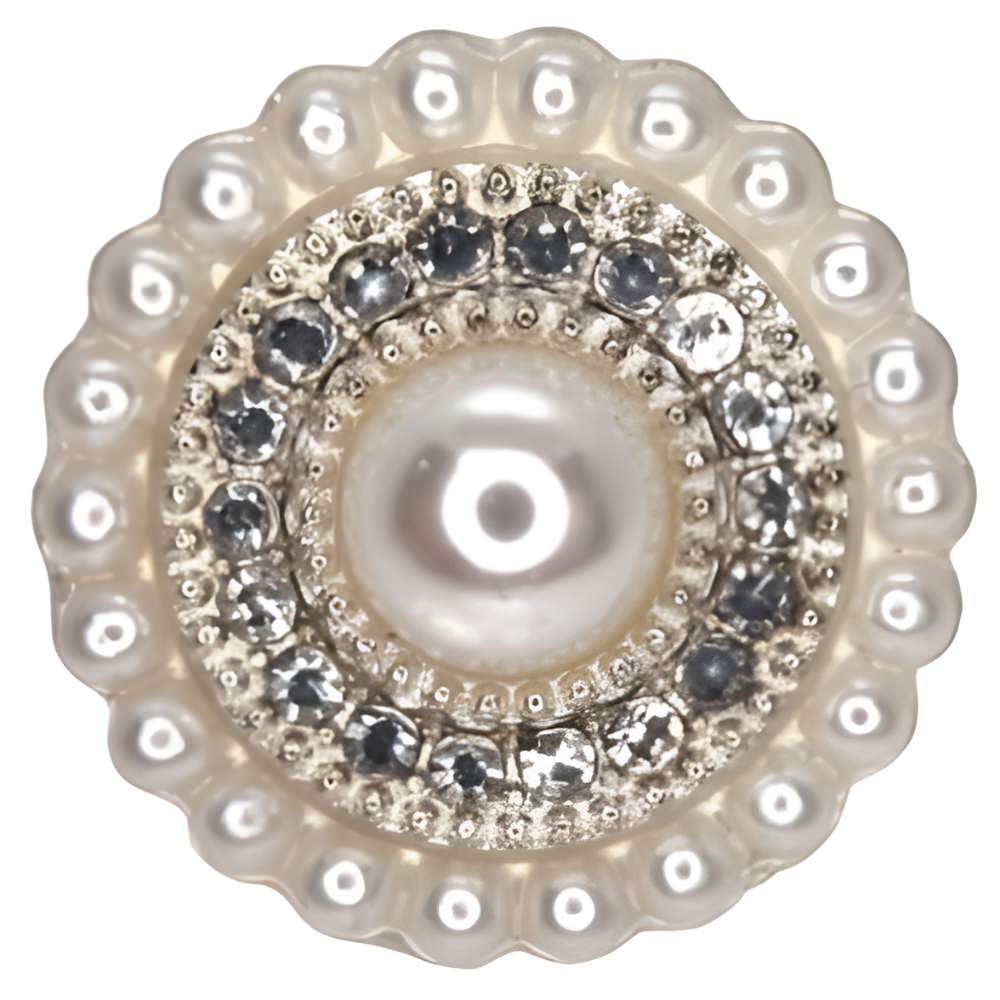 Elegant Crystal & Pearl Button, 18mm, Silver Setting, Flower Design, Fashion Accent - FBTN228 - Silver / 18mm