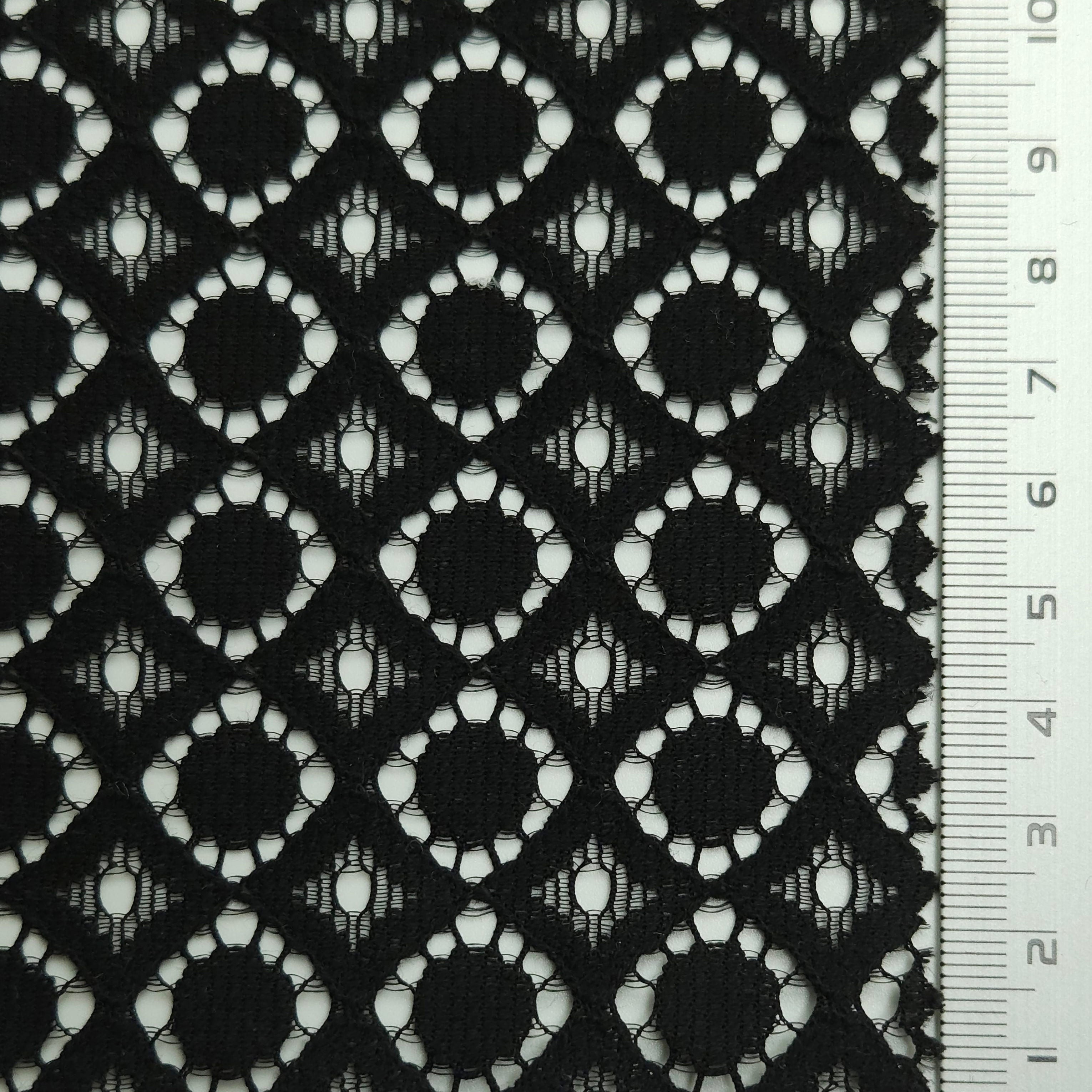 Solid Dot Lace Cotton Nylon Knit Fabric - FAB 1560 - 1.Black