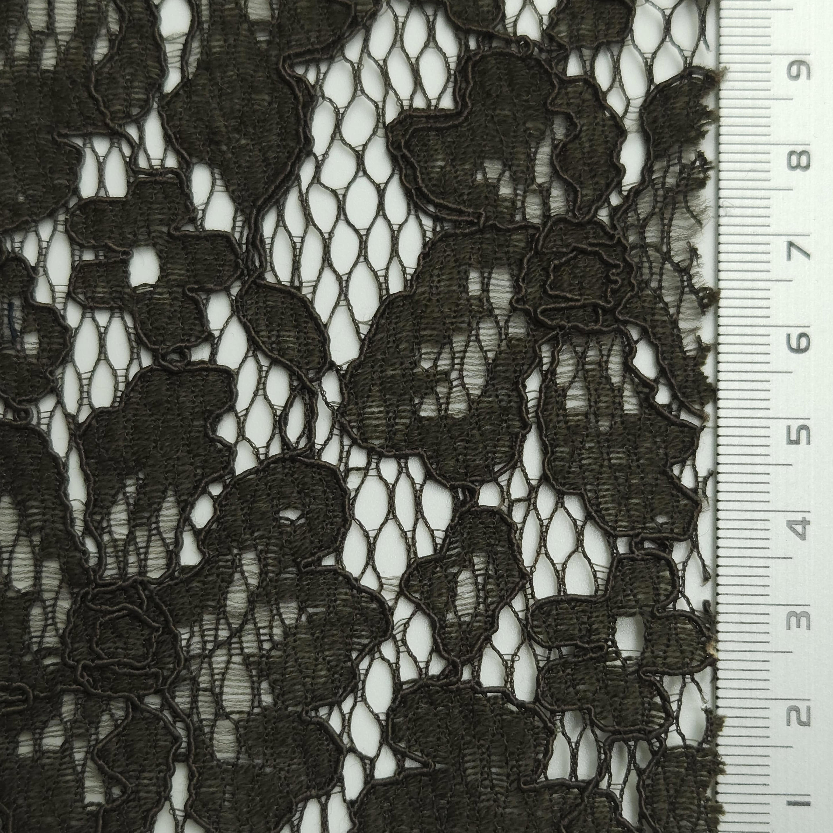 Solid Floral Lace Cotton Nylon Knit Fabric - FAB 1561 - 1.Khaki