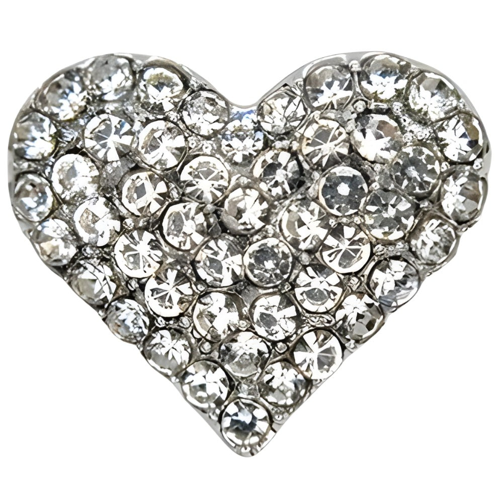 Sparkling Rhinestone Heart Button, 18mm, Silver, DIY Jewelry & Craft Supply - FBTN232 - Silver / 18mm