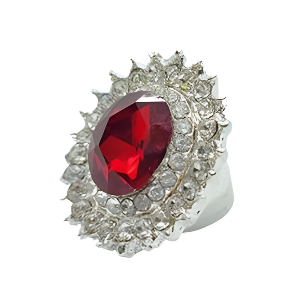 Luxury Crystal Button, 20mm, Ruby Red & Clear, Oval Setting, Fashion & Craft - FBTN259 - Red / 20mm