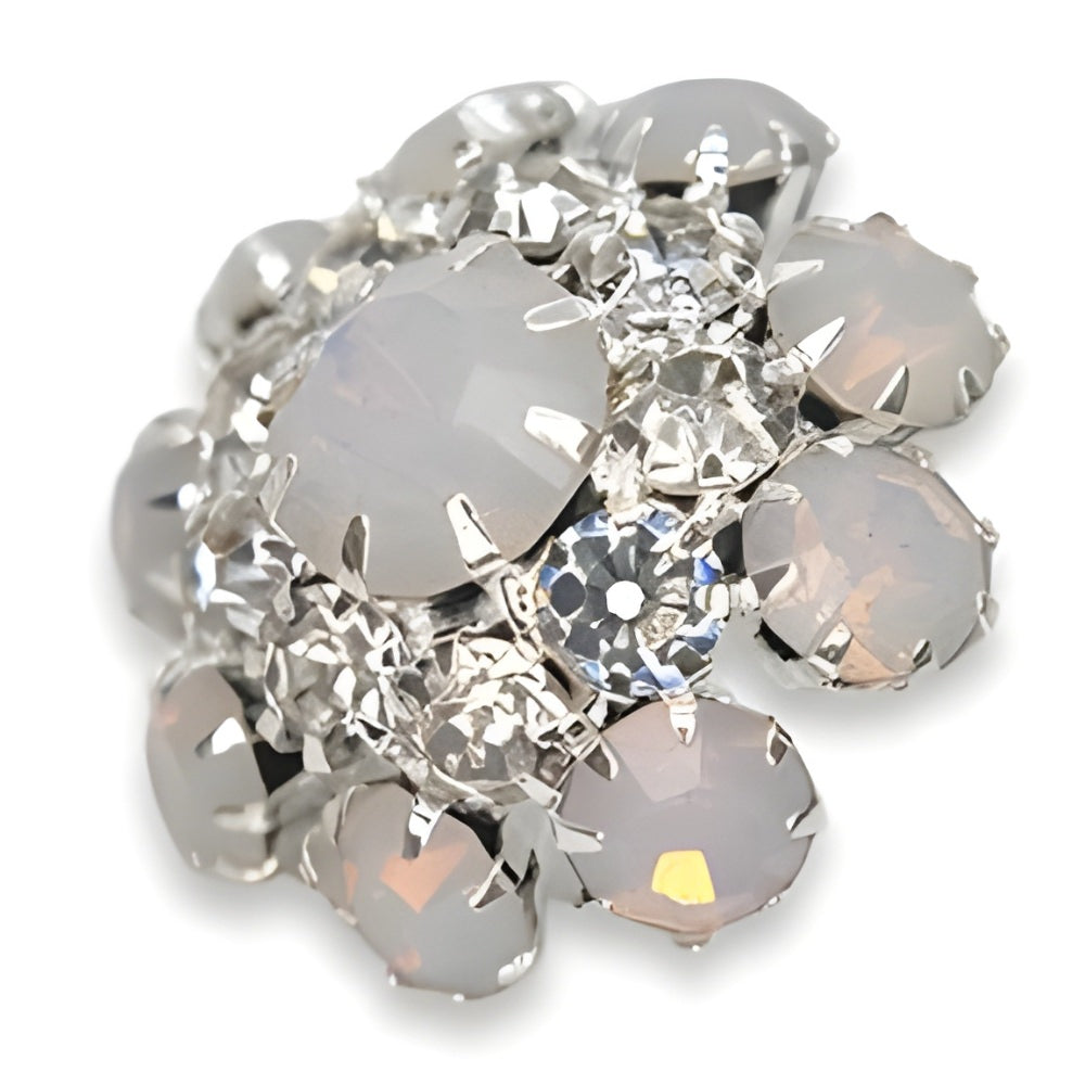 Unique Opal Petal Button, 23mm, White Iridescence, Crystal Accents, Shank - FBTN250 - Silver / 23mm