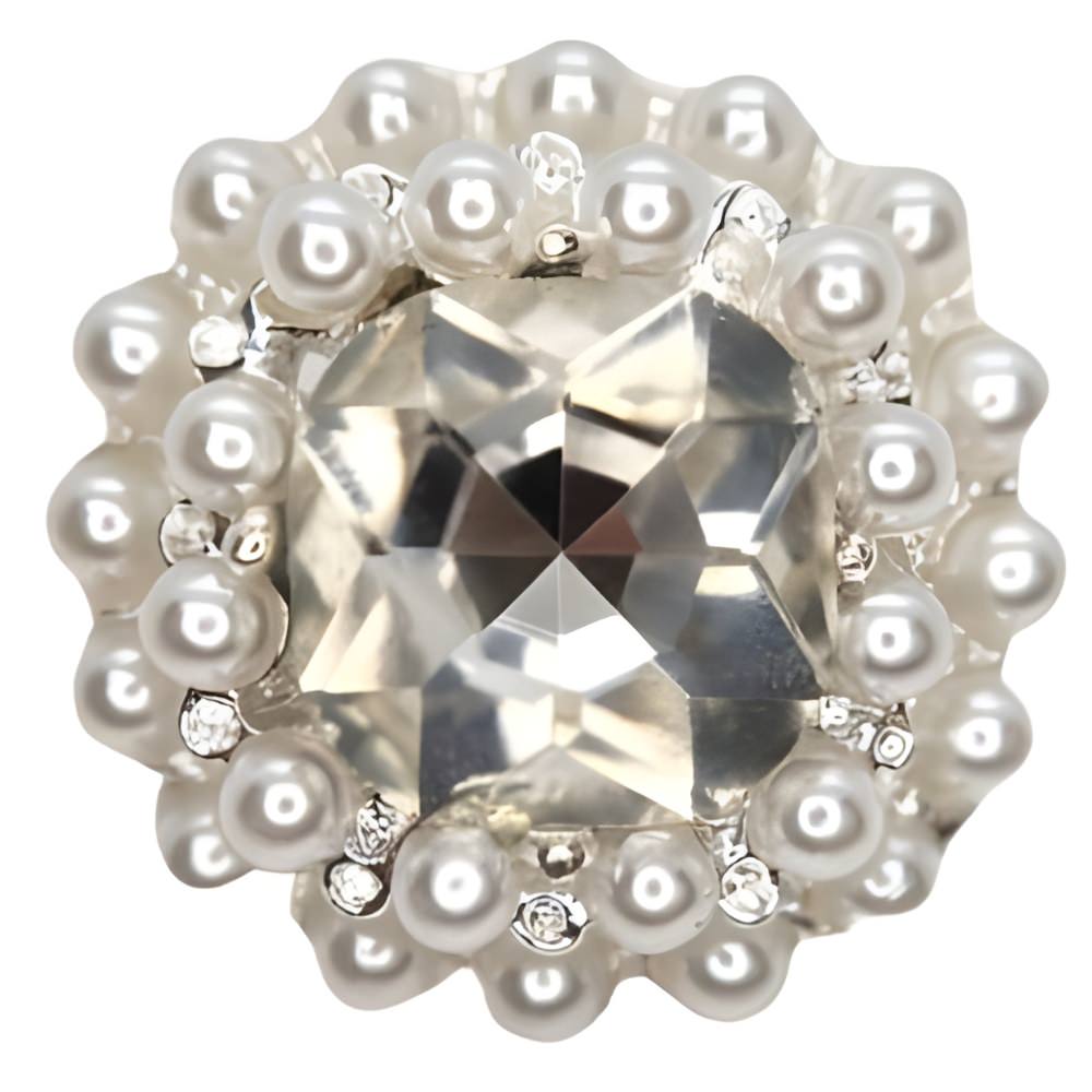 Glamorous Rhinestone & Pearl Button, 18-23mm, Round, Silver, Large Crystal Accent, DIY Jewelry & Craft Supply - FBTN236 - Silver / 23mm