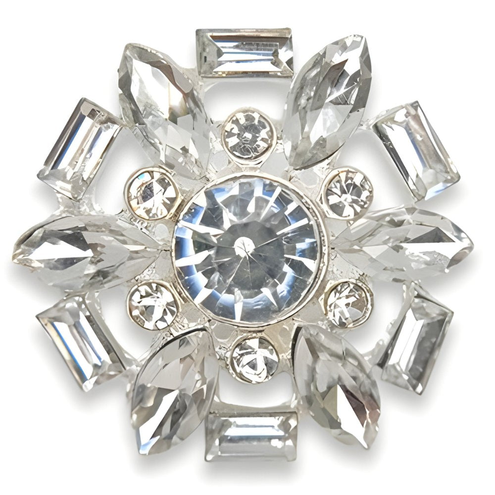 25mm Silver Rhinestone Cluster Button, Geometric Crystal Design, Sparkling Accent - FBTN240 - Silver / 25mm