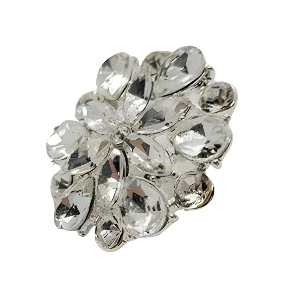 Large Crystal Petal Button, 28mm, Clear Rhinestones, Bridal & Fashion - FBTN249 - Silver / 28mm