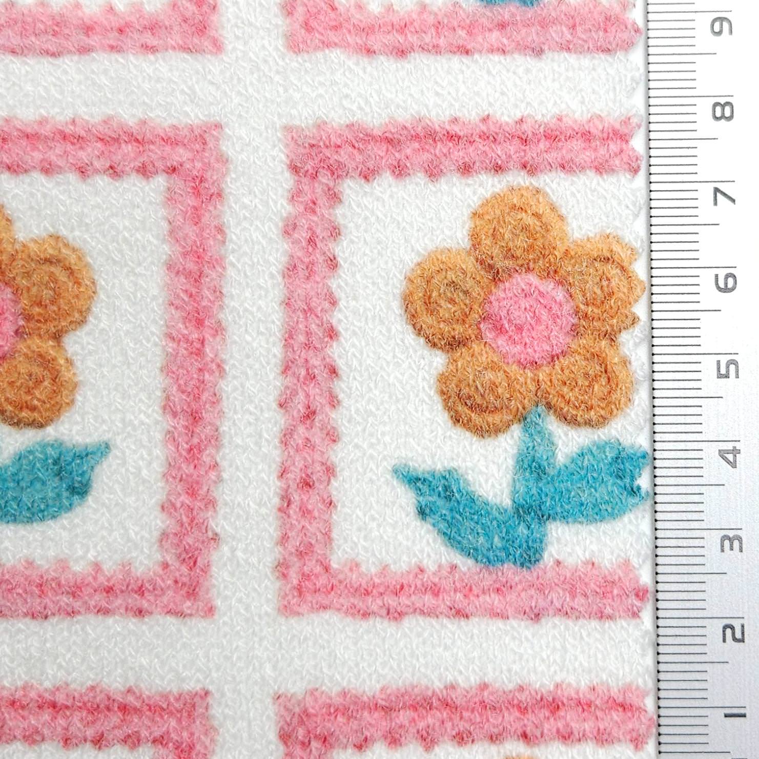 Jersey Square Flower Rayon Polyester Knit Fabric - FAB 1614 - 1.Pink