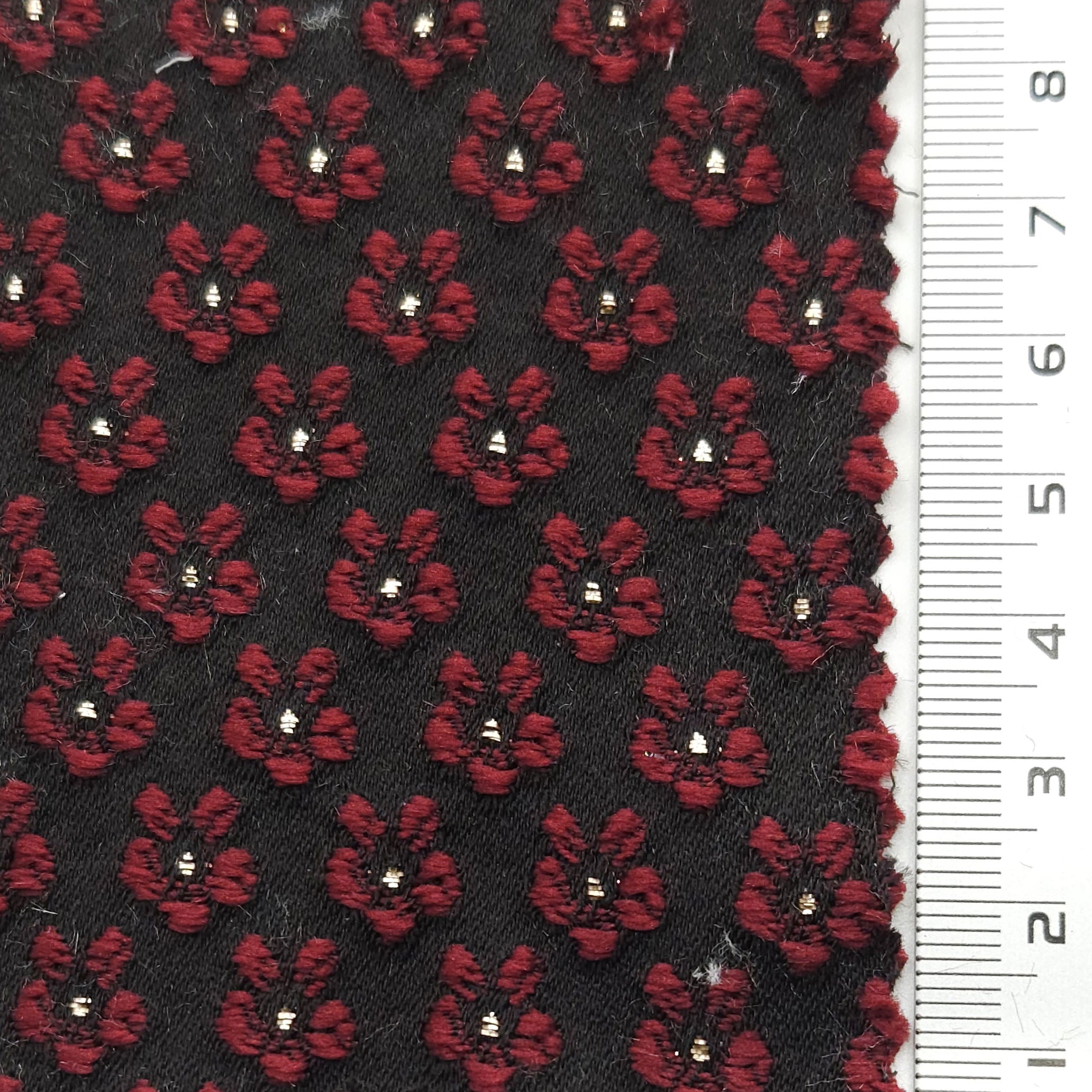 Floral Jacquard Metallic YarnDyed Polyester Woven Fabric - FAB 1626 - 1.Red