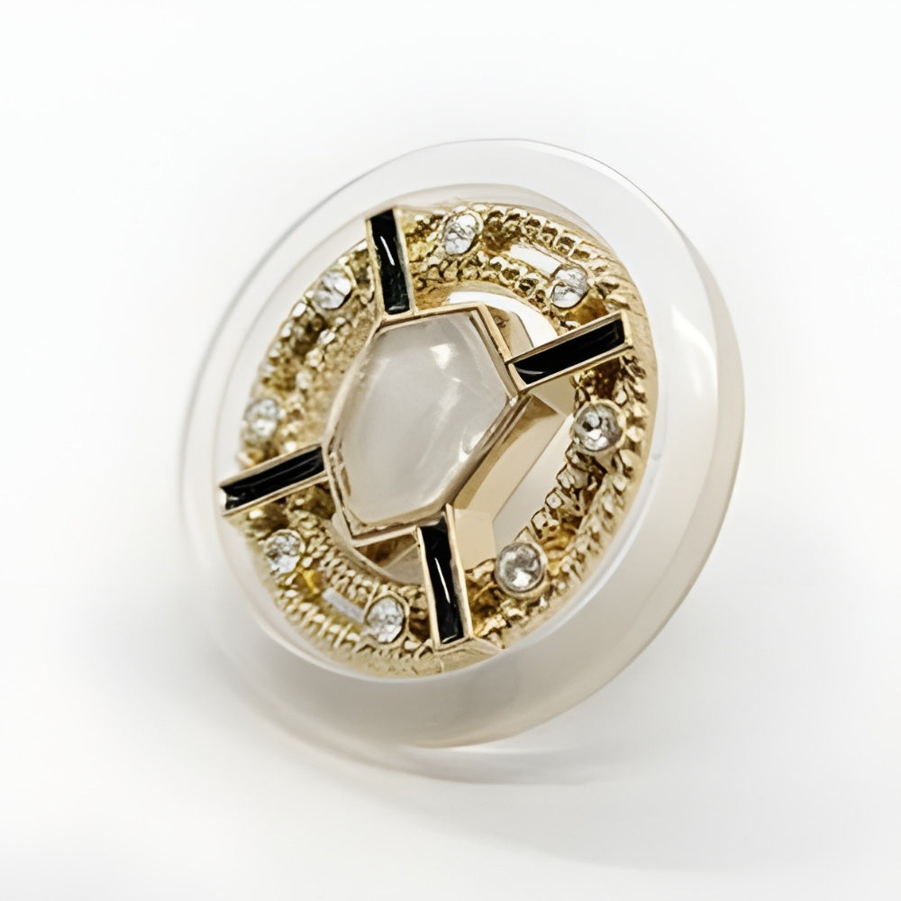 Unique Layered Button, 23mm, Gray Stone, Crystal & Clear Acrylic, Fashion & Craft - FBTN257 - Gold / 23mm