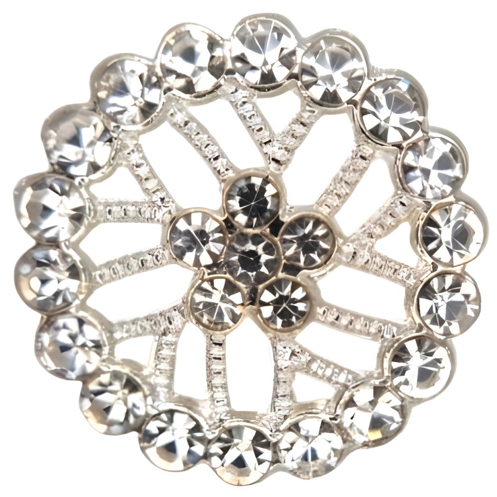 18mm Silver Rhinestone Web Button, Delicate Crystal Design, Subtle Sparkle - FBTN241 - Silver / 18mm