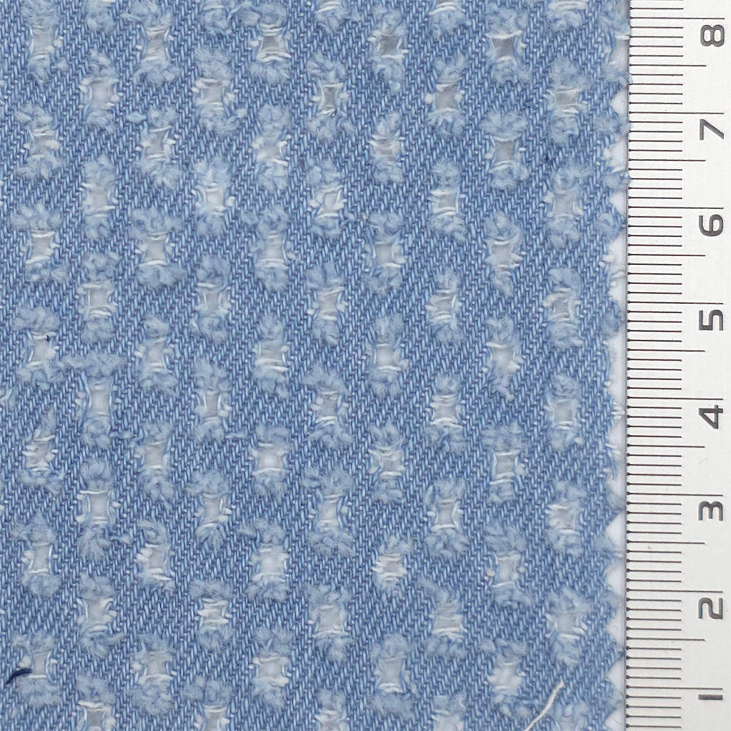 1.Light Blue-2.Medium Blue-3.Dark Blue-Swatch - Perforated Distressed Cotton Woven Fabric - FAB 1834
