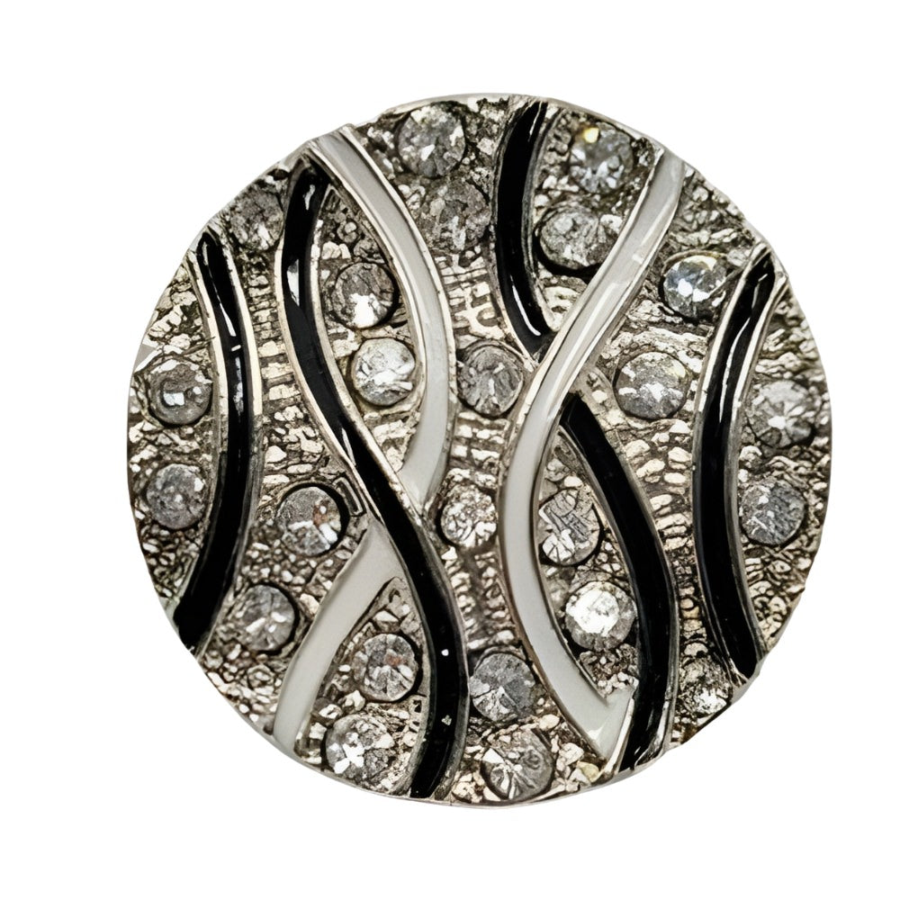 Designer 25mm Button, Black & White Swirl, Crystal Accents, Shank Button - FBTN255 - White/Black / 25mm