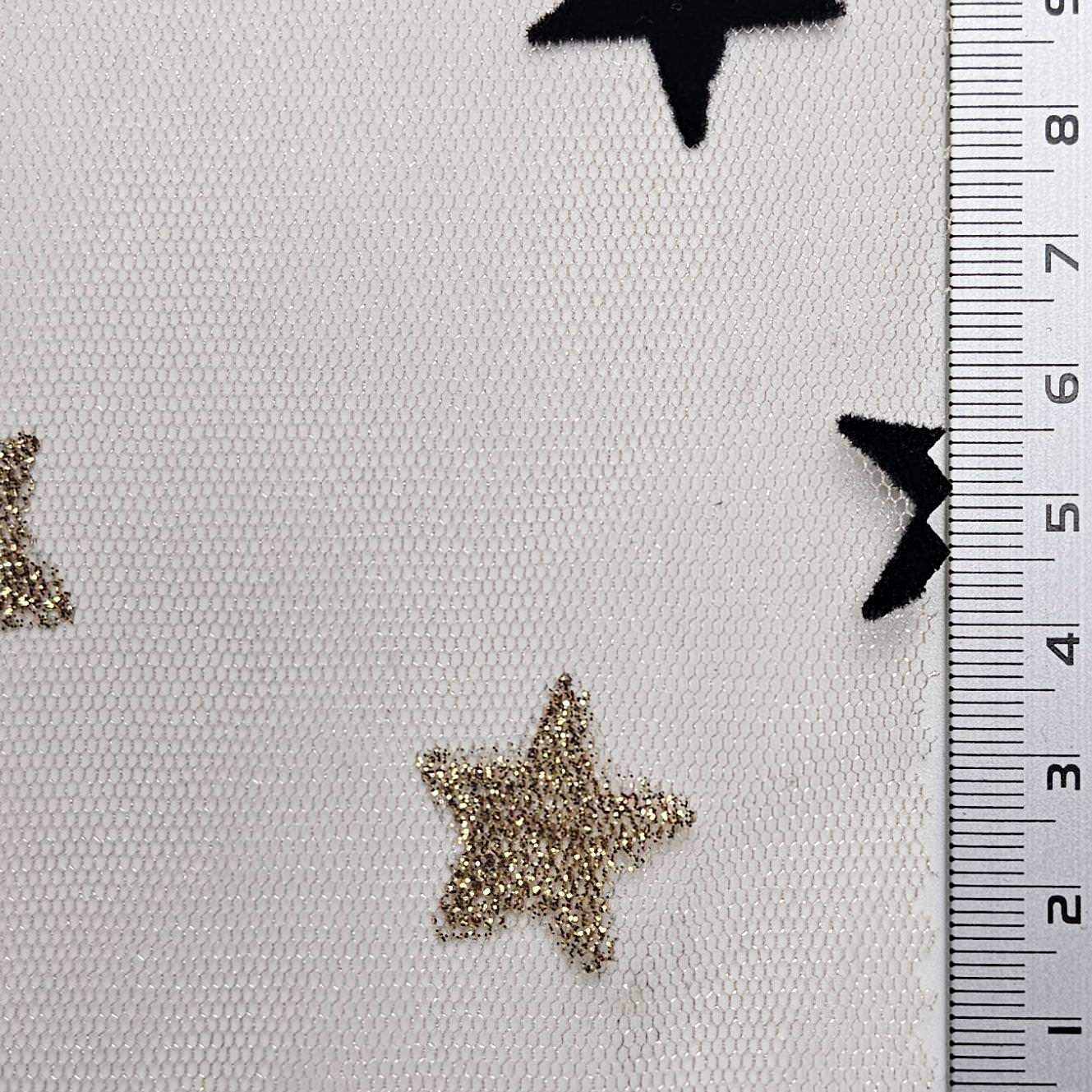 Star Flocked Mesh Metallic Polyester Knit Fabric - FAB 1610 - 2.Beige
