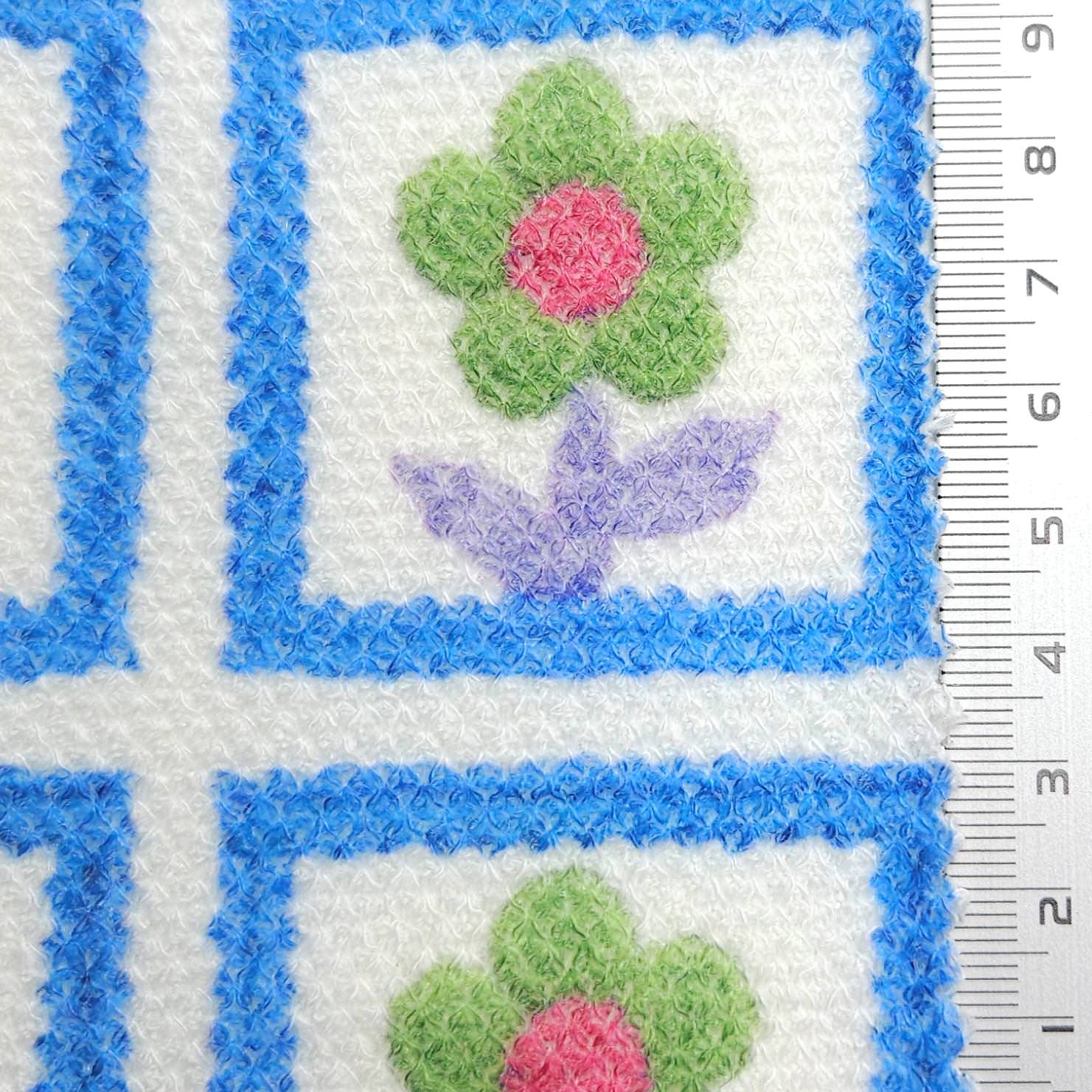 Jersey Square Flower Rayon Polyester Knit Fabric - FAB 1614 - 2.Blue
