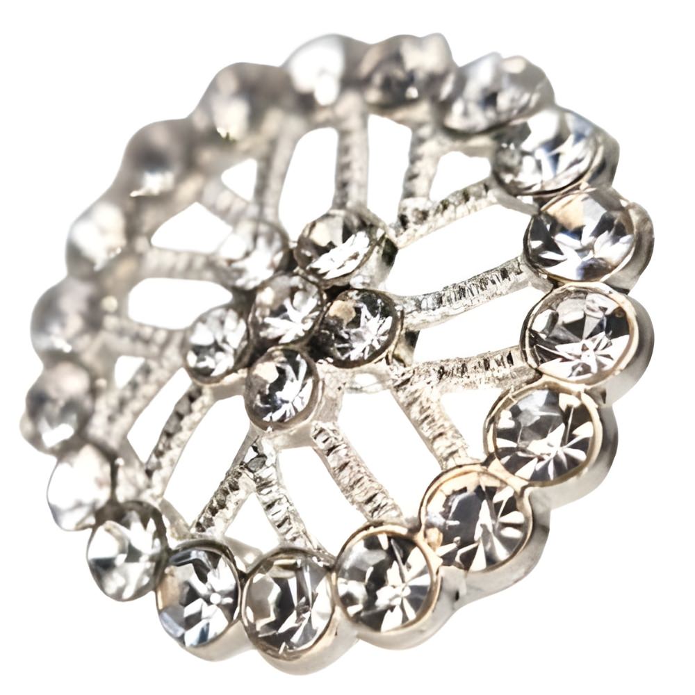 18mm Silver Rhinestone Web Button, Delicate Crystal Design, Subtle Sparkle - FBTN241 - Silver / 18mm