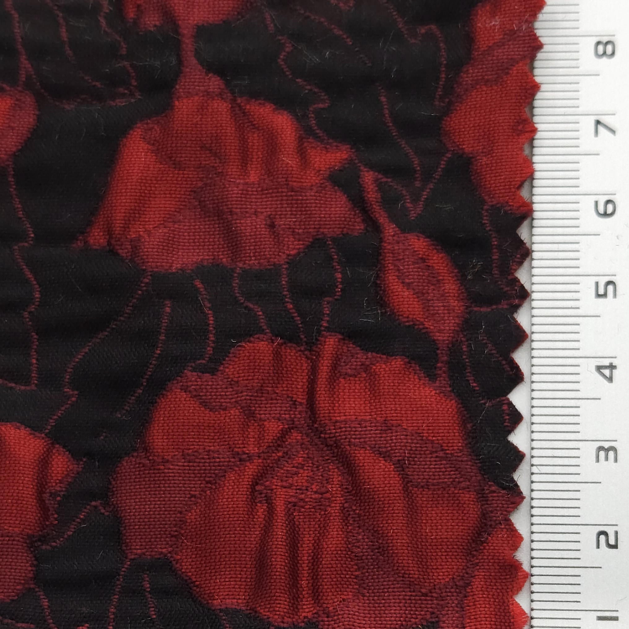 Floral Jacquard YarnDyed Polyester Woven Fabric - FAB 1624 - 2.Red
