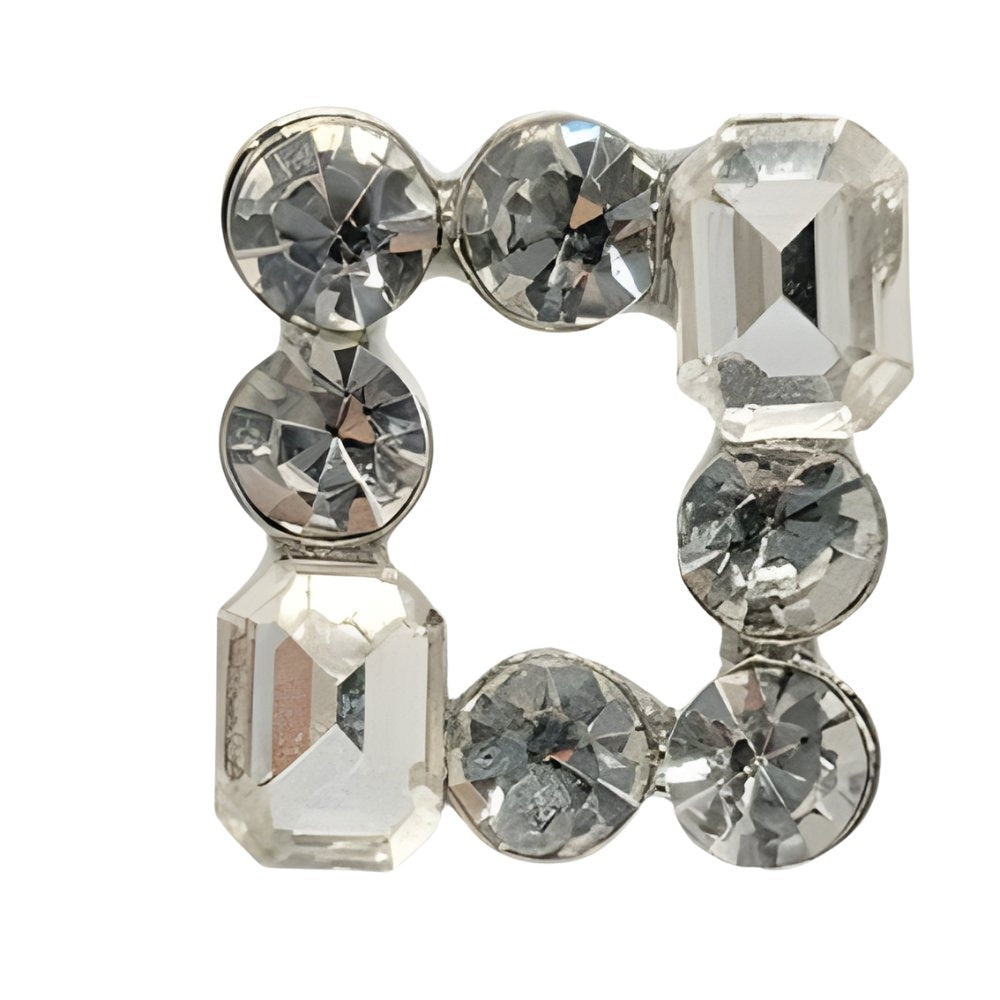 Open Square Rhinestone Button, 25mm, Silver & Clear Crystal, Shank Button - FBTN245 - Silver / 25mm