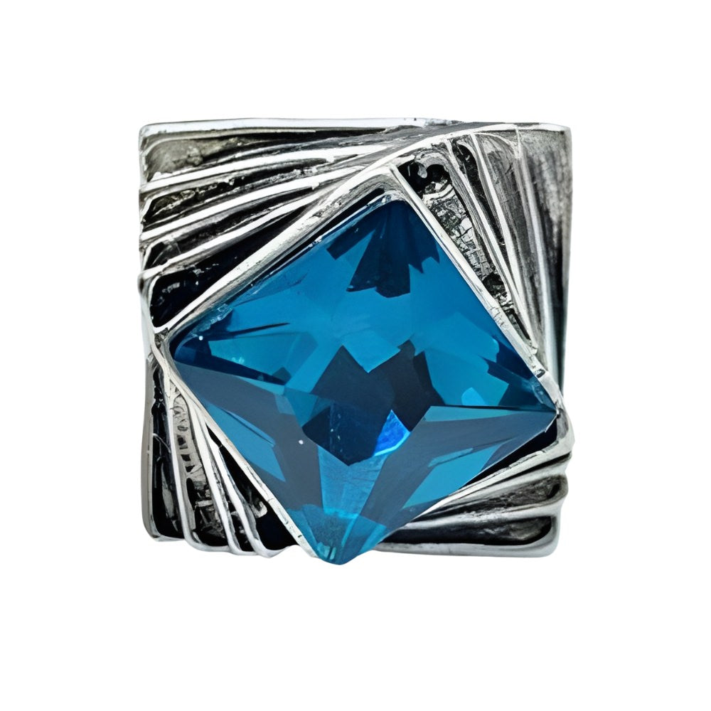 Unique Geometric Button, 23mm, Teal Jewel, Feather Accents, Modern Design - FBTN261 - Blue / 23mm