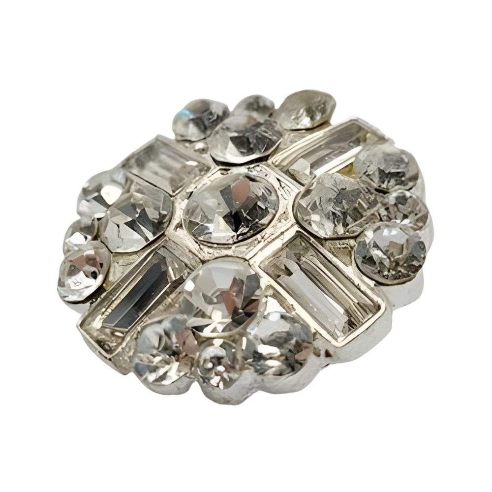 18~25mm Silver Rhinestone Cluster Button, Geometric Crystal Design, Sparkling Accent - FBTN239 - Silver / 18mm-Silver / 25mm