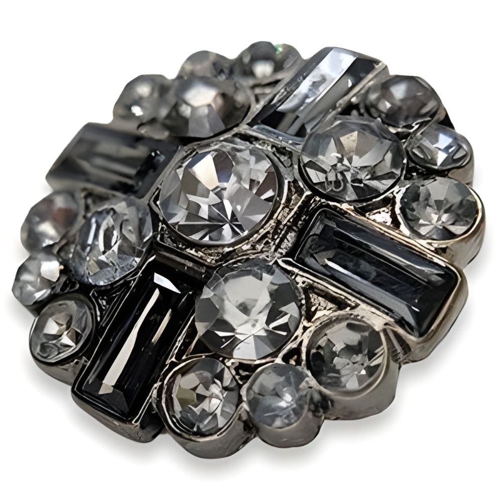 25mm Gunmetal Rhinestone Cluster Button, Dark Crystal Design, Statement Piece - FBTN238 - Black / 25mm