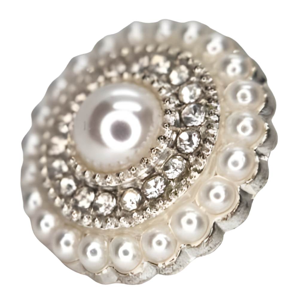 Elegant Crystal & Pearl Button, 18mm, Silver Setting, Flower Design, Fashion Accent - FBTN228 - Silver / 18mm