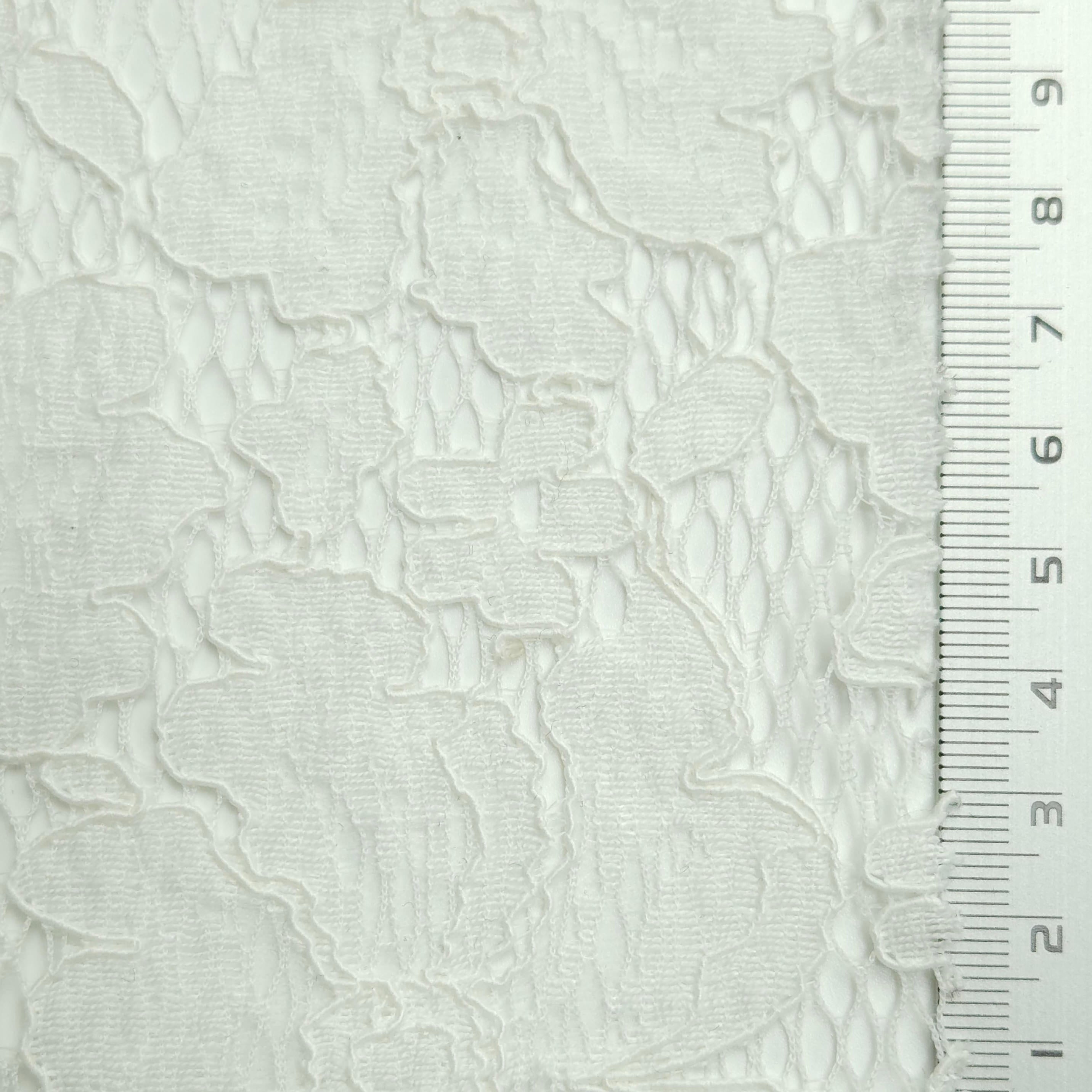 Solid Floral Lace Cotton Nylon Knit Fabric - FAB 1561 - 2.White