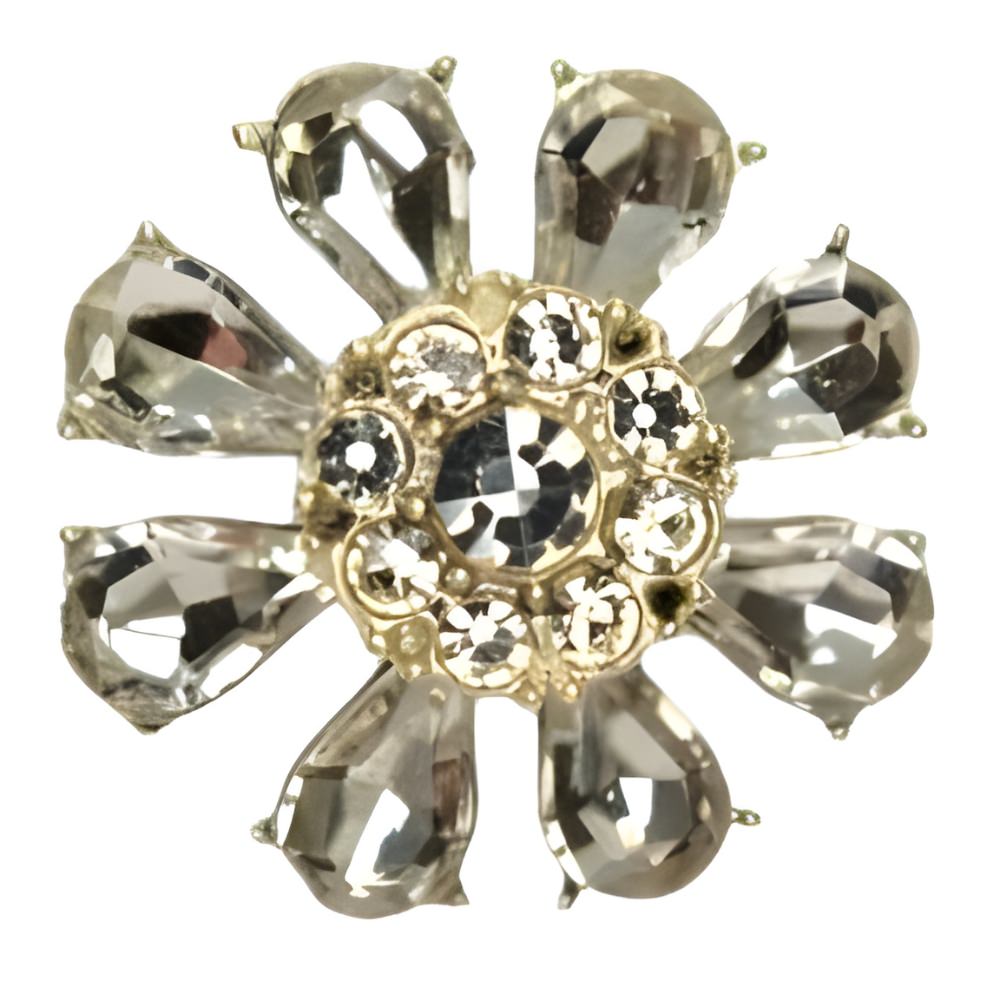 18mm Crystal Flower Button, Clear Rhinestones, Silver Setting, Pear - Shaped Petals - FBTN252 - Silver / 18mm