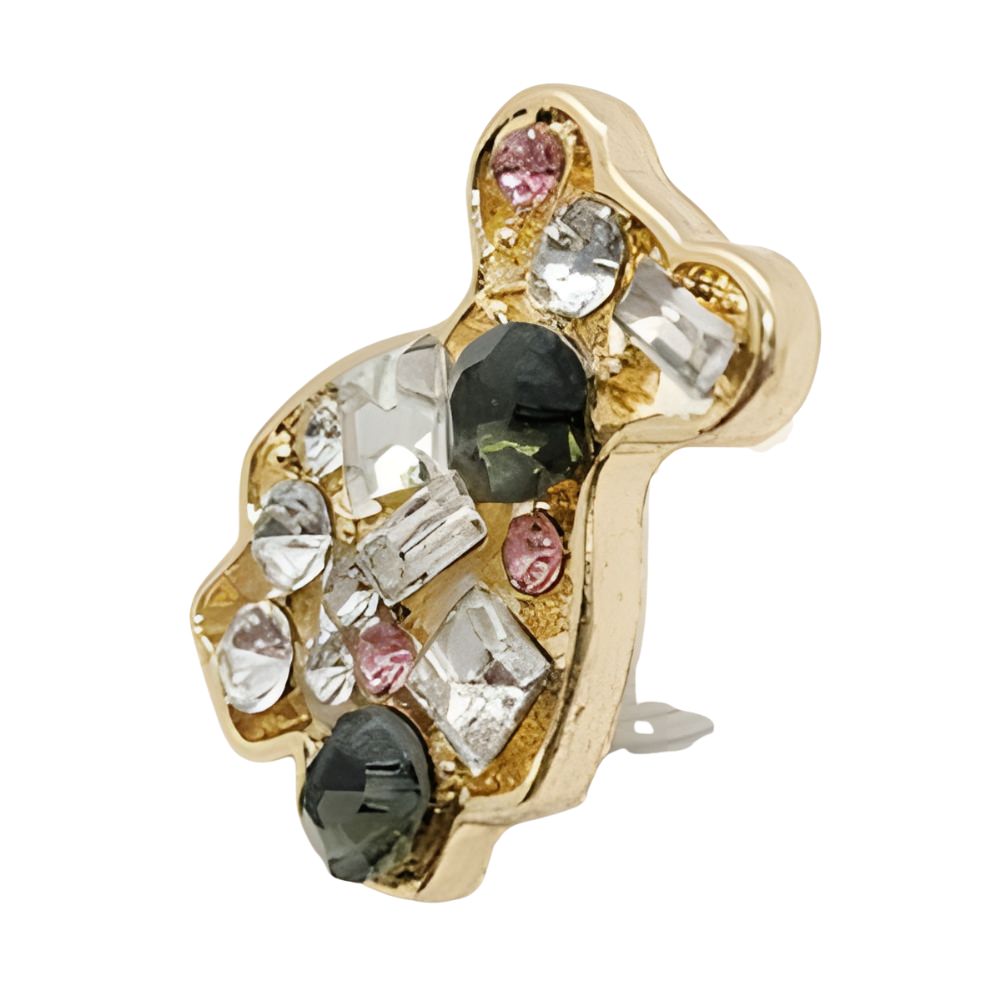 Whimsical Small Bear Rhinestone Button, 23mm, Gold, Assorted Crystals, DIY & Craft Supply - FBTN233 - Gold / 23mm