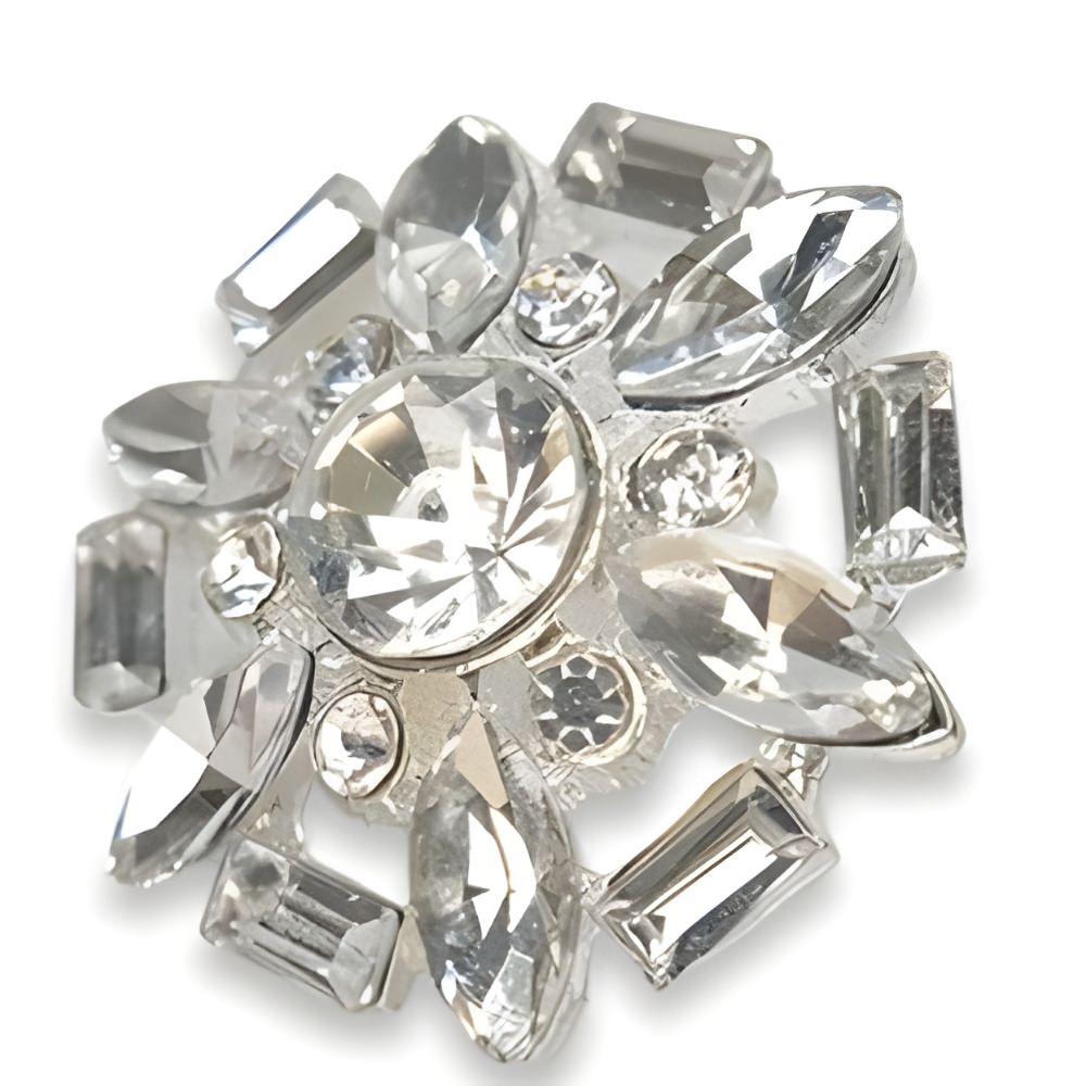 25mm Silver Rhinestone Cluster Button, Geometric Crystal Design, Sparkling Accent - FBTN240 - Silver / 25mm