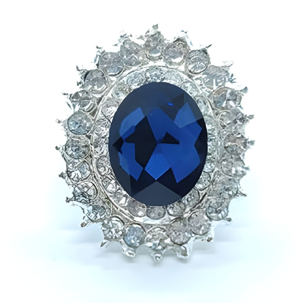 Dramatic Blue Crystal Button, 20mm, Oval Jewel Design, Silver Shank - FBTN260 - Blue / 20mm