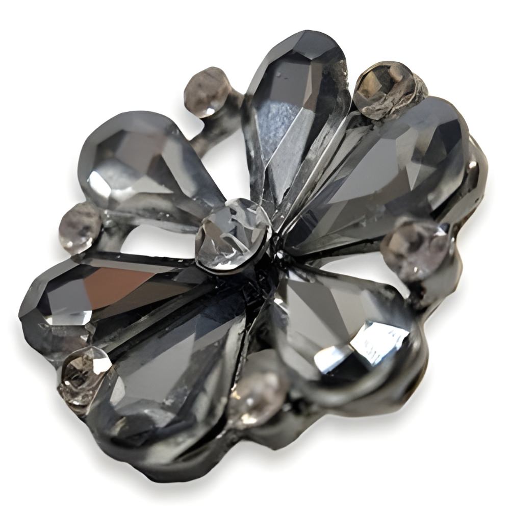 18~23mm Gunmetal Rhinestone Flower Button, Dark Crystal Design, Dramatic Accent - FBTN235 - Black / 18mm-Black / 23mm