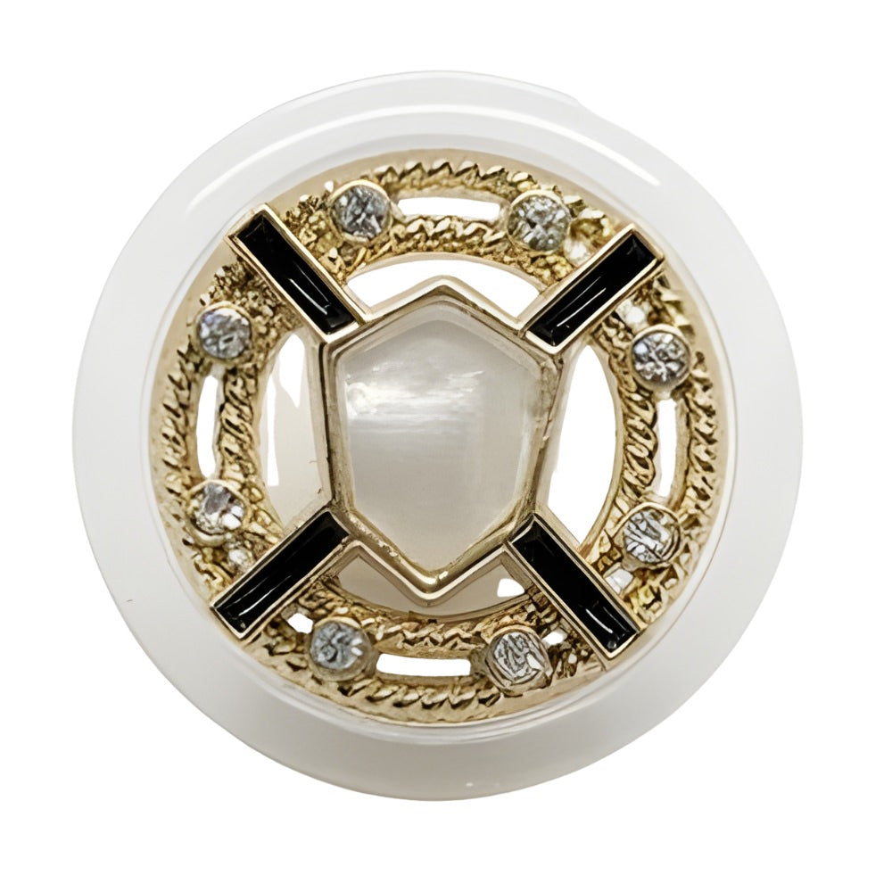 Unique Layered Button, 23mm, Gray Stone, Crystal & Clear Acrylic, Fashion & Craft - FBTN257 - Gold / 23mm