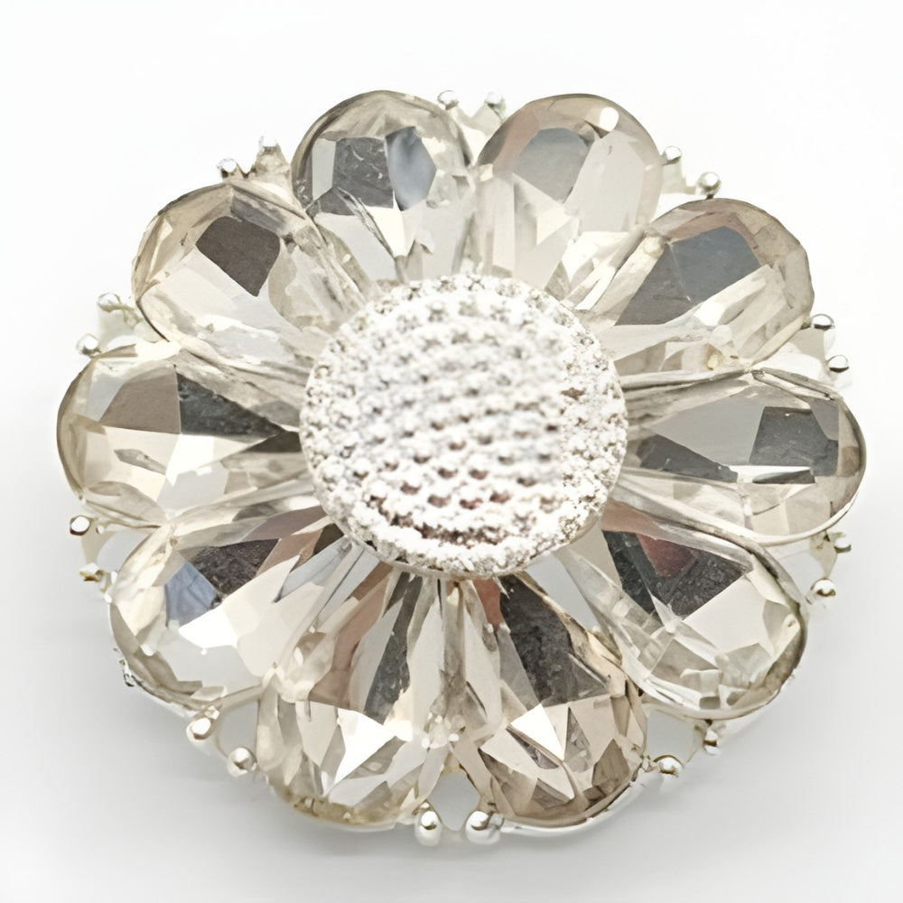 Large Crystal Petal Button, 25mm, Clear Rhinestones, Bridal & Fashion - FBTN262 - Silver / 25mm