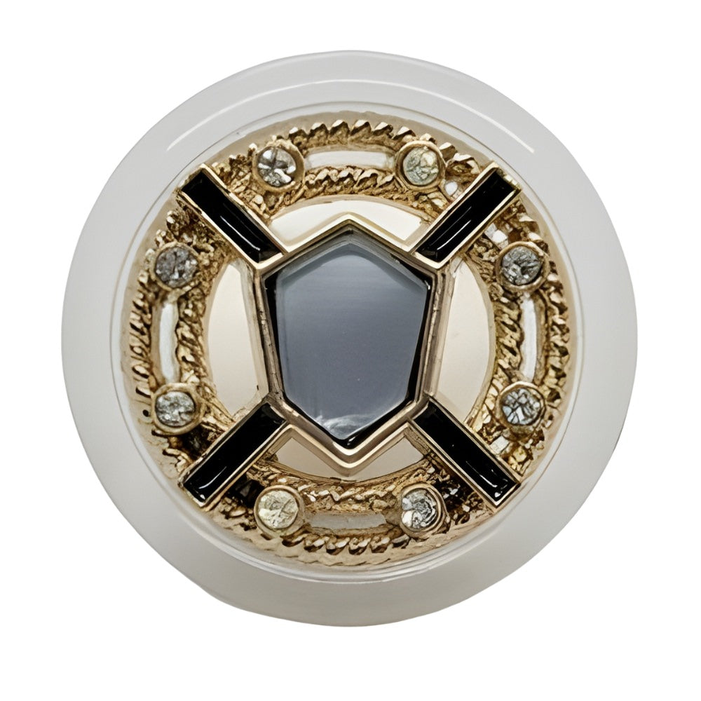 Modern Designer Button, 23mm, Gray Stone & Crystal, Geometric Design, Shank - FBTN256 - Gold / 23mm