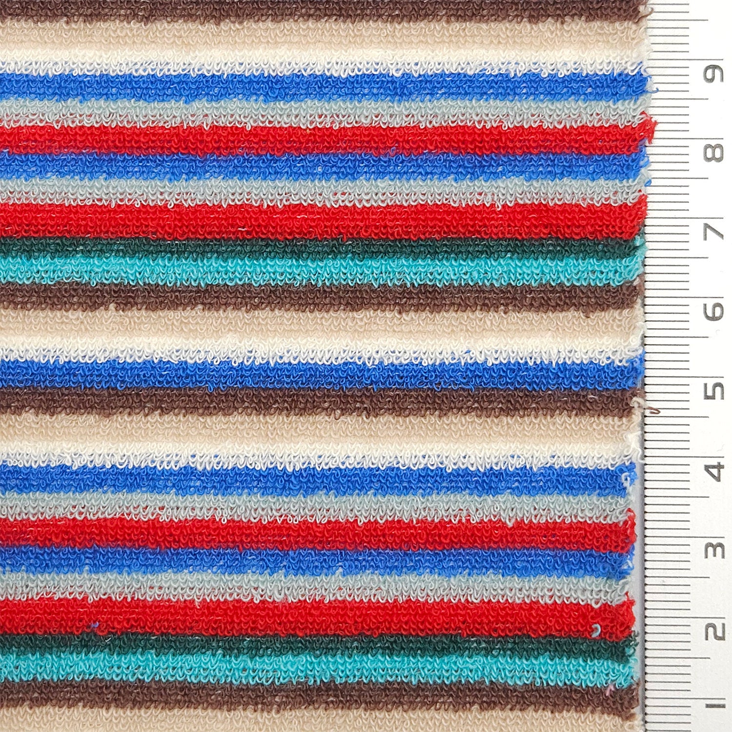 Multi Color Towel Stripe Terry Spandex Cotton Polyester Knit Fabric - FAB 1776 - 2.Red Blue